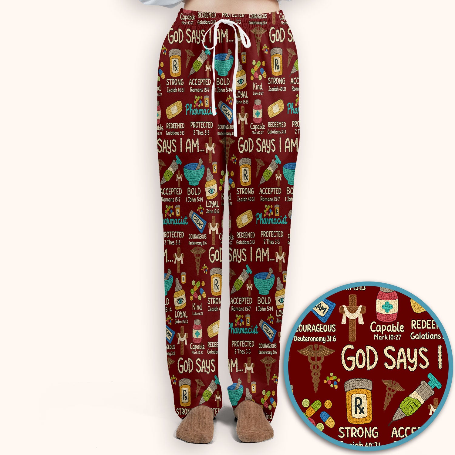 God Says I Am Pharmacist Scrub Set - Christian Pharmacy Scrubs Pants and V Neck Top for Women - Bible Verse Nurse Shirt