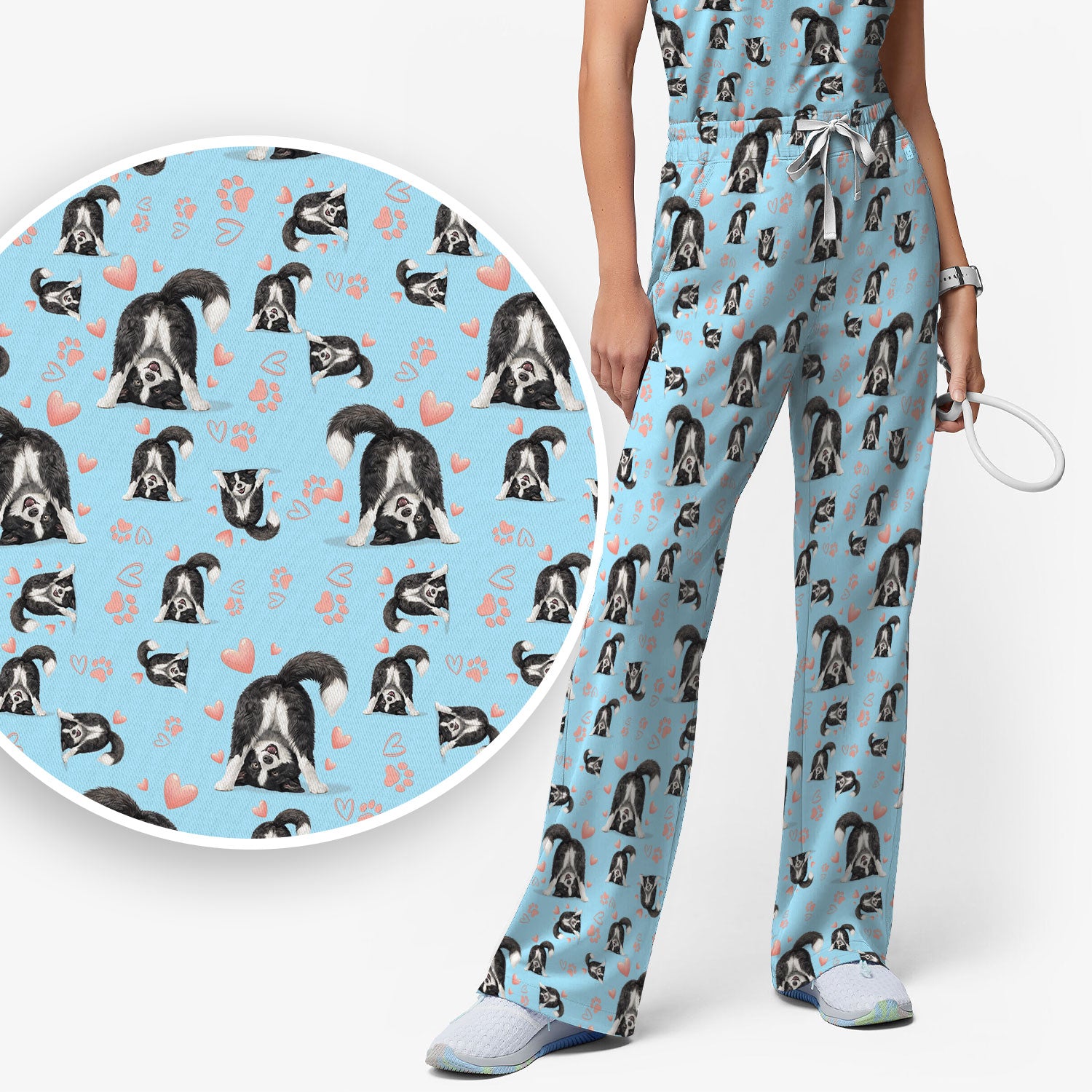 Cute Puppy Heart Medical Pattern Scrub Uniform, Women's Scrub Sets