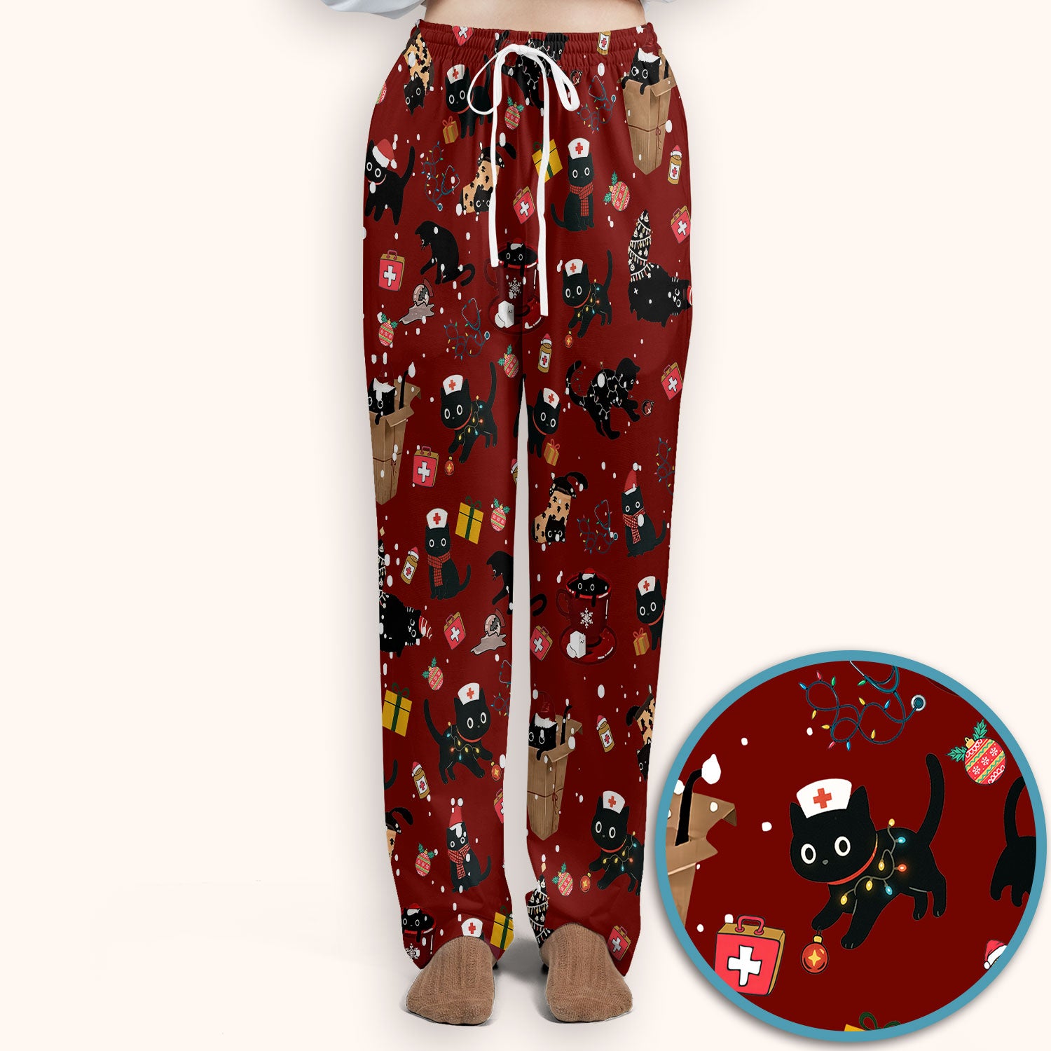 Christmas Cat Scrub Set for Nurse - Funny Black Cats Scrubs Pants and V Neck Top - Cute Holiday Medical Uniform for Women