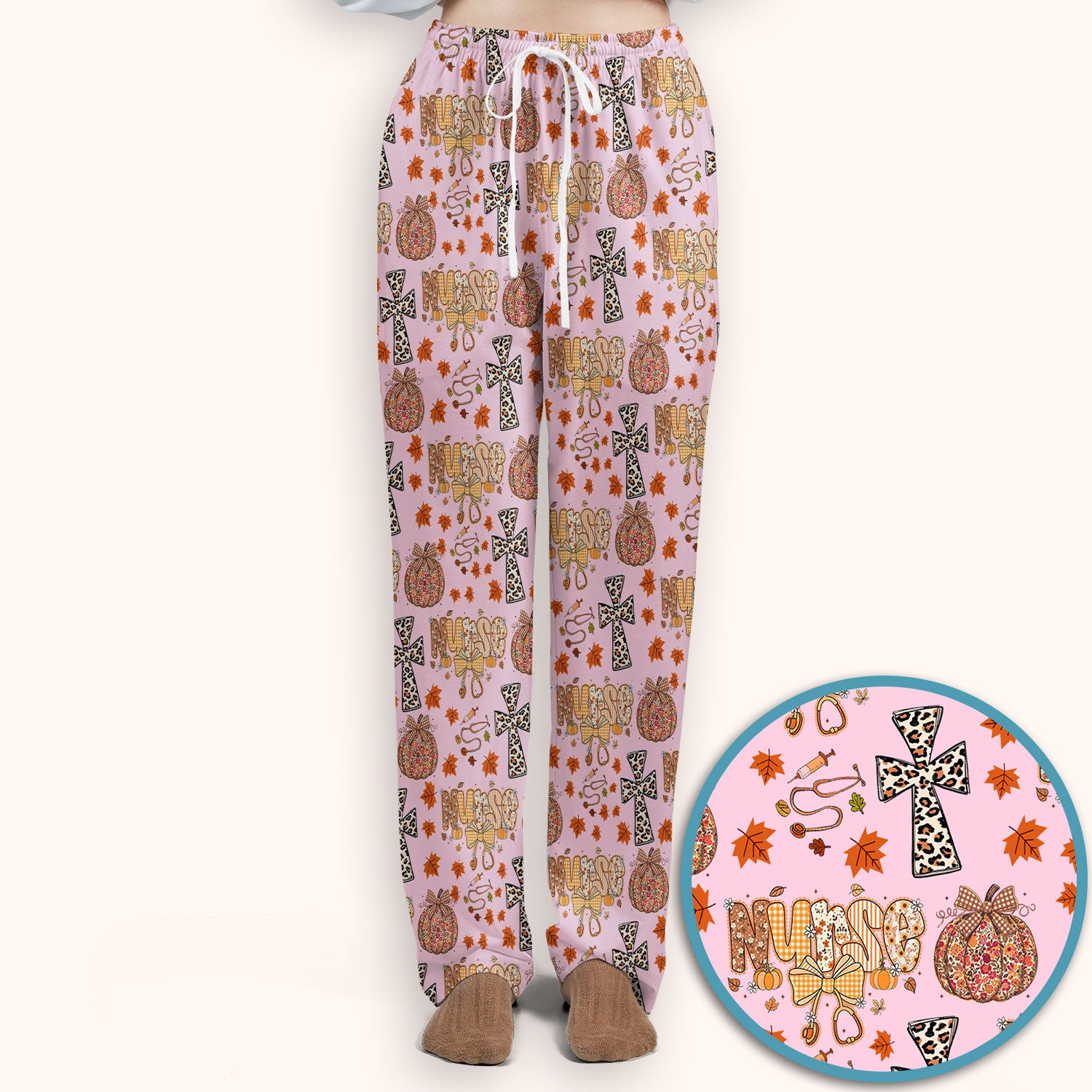 I Will Praise Him In Every Season - Boho Pumpkin Leopard Cross Fall Scrub Sets for Nurse - Thanksgiving Med Uniform for Women