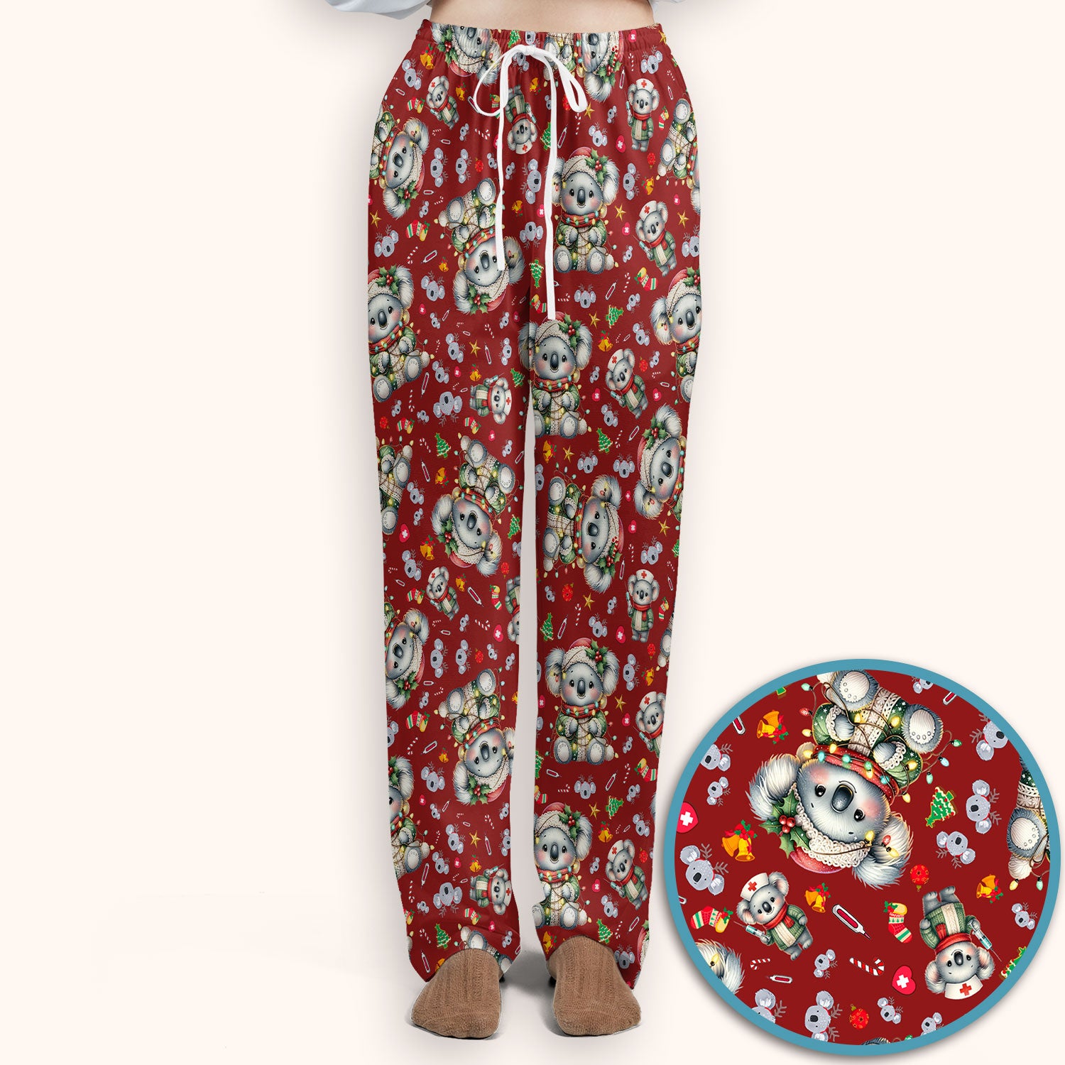 Christmas Koala Scrub Set - Cute Aussie Holiday Nursing Top and Pants - Funny Animal Medical Uniform