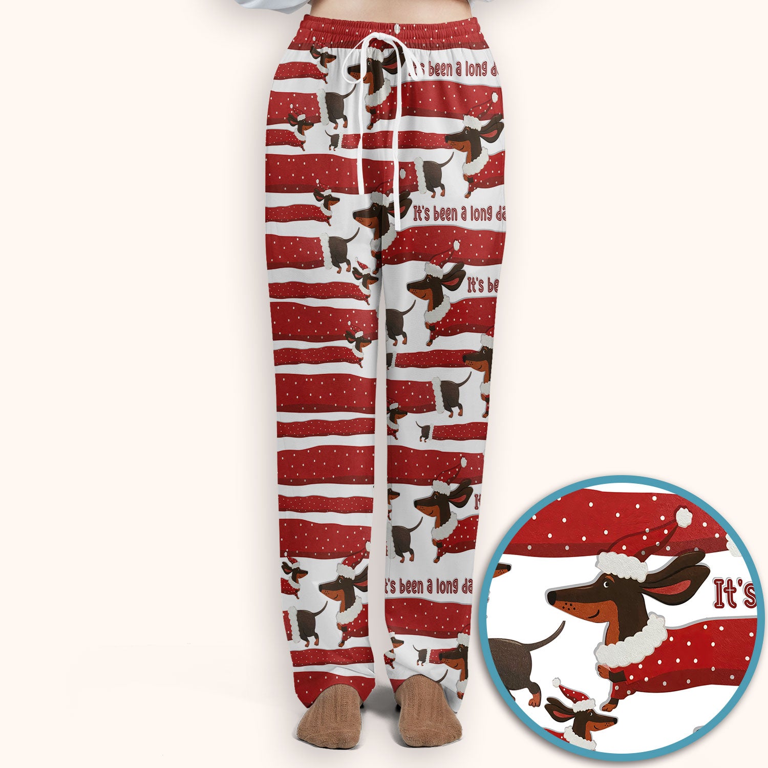 Funny Dachshund Christmas Scrub Set - It's Been a Long Day - Cute Wiener Dog Scrubs Pants and V Neck Top - Medical Uniform for Women