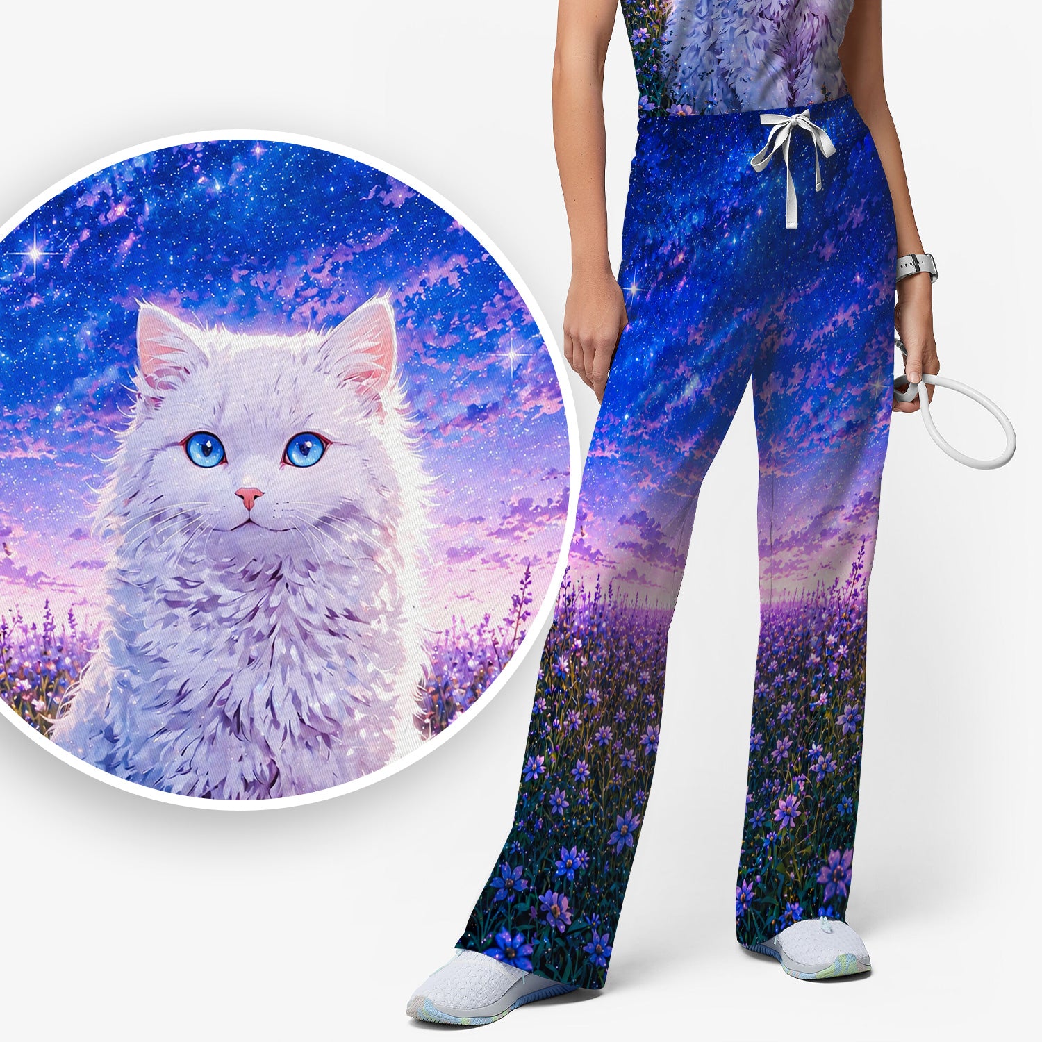 Festive Cardinal and Holly Nurse Print Scrub Set, Scrub Pants and V Neck Top