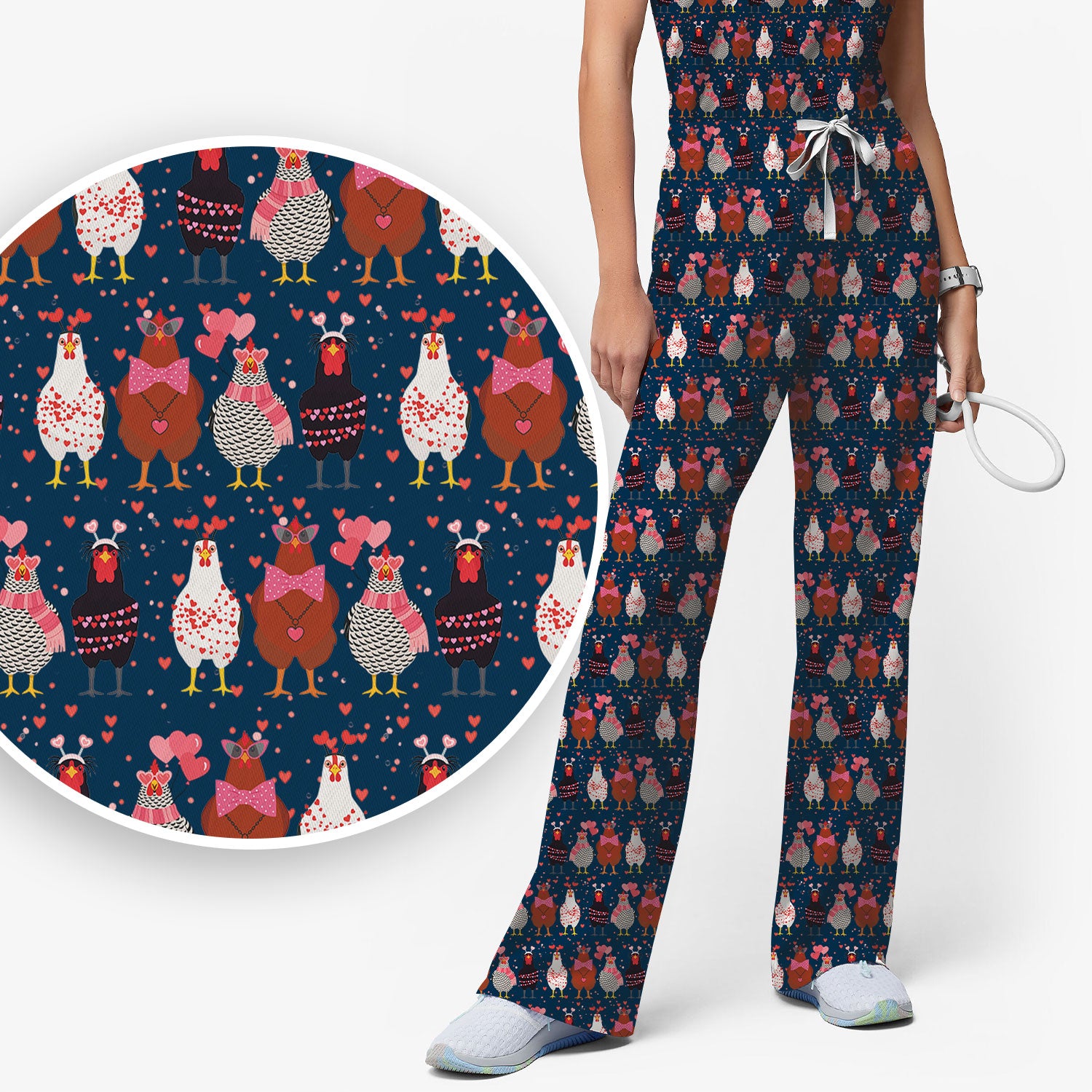 Funny Chicken Valentine Scrub Set, Chicken Pattern Scrub Shirt For Nursing, Valentine Gift For Nurse