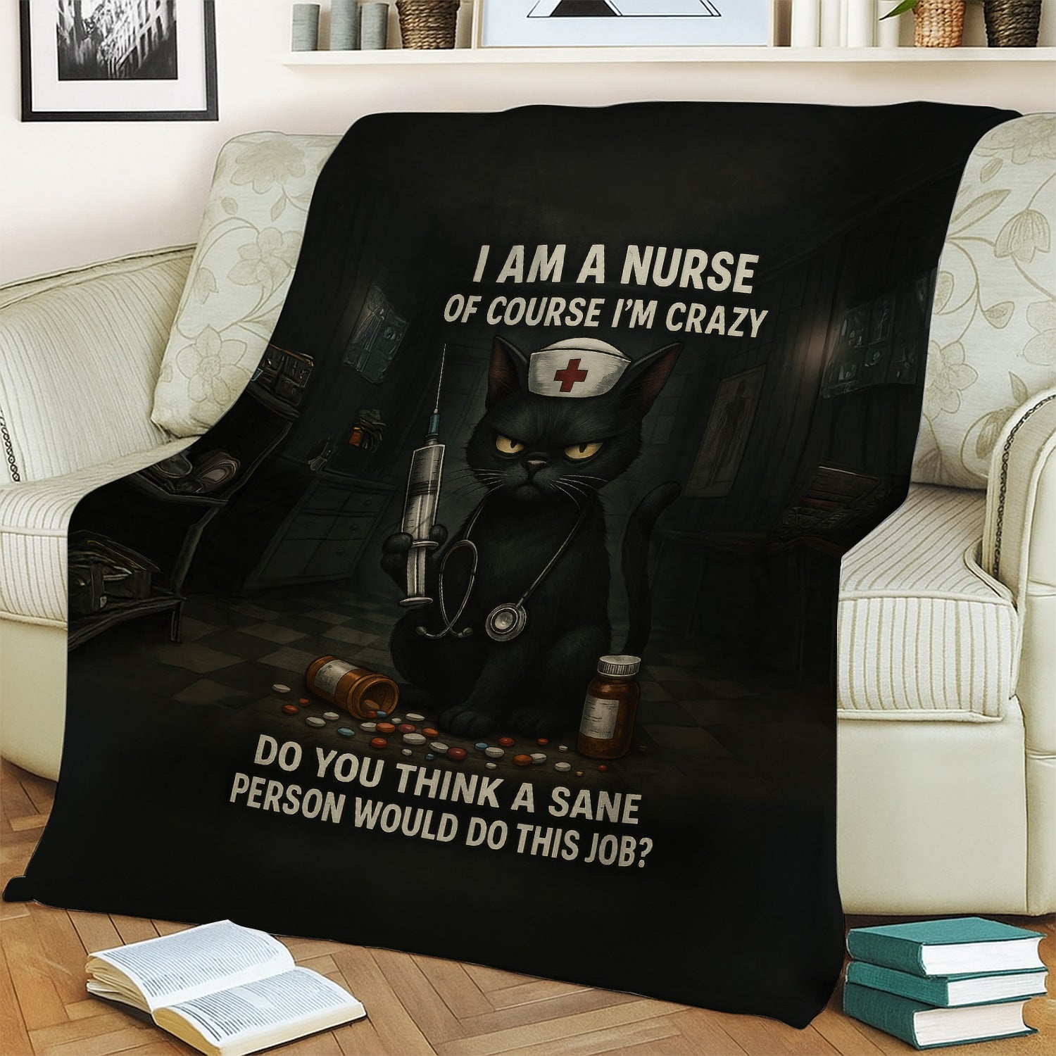 Personalized Funny Nurse Cat Blanket for Women - Of Course I‰Ûªm Crazy Quote - Gift for Nurses RN CNA Cat Lovers