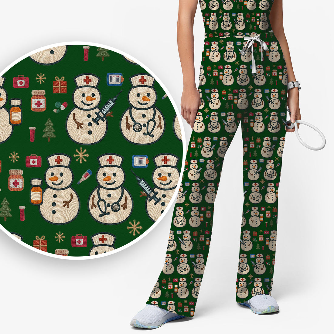 Snowman Nurse Christmas Scrub Set – Festive Medical Pattern Shirt – Cute Holiday Uniform For Nursing