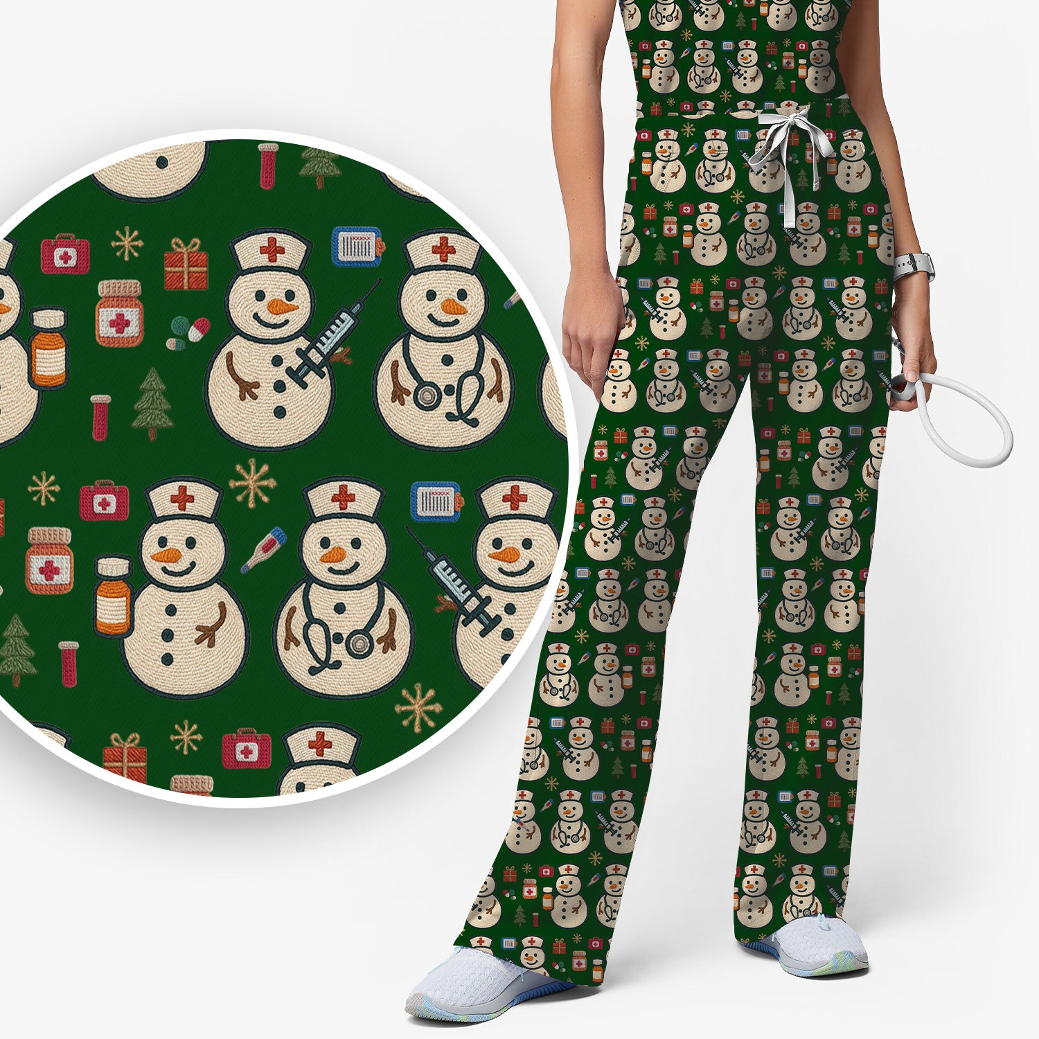 Snowman Nurse Christmas Scrub Set – Festive Medical Pattern Shirt – Cute Holiday Uniform For Nursing