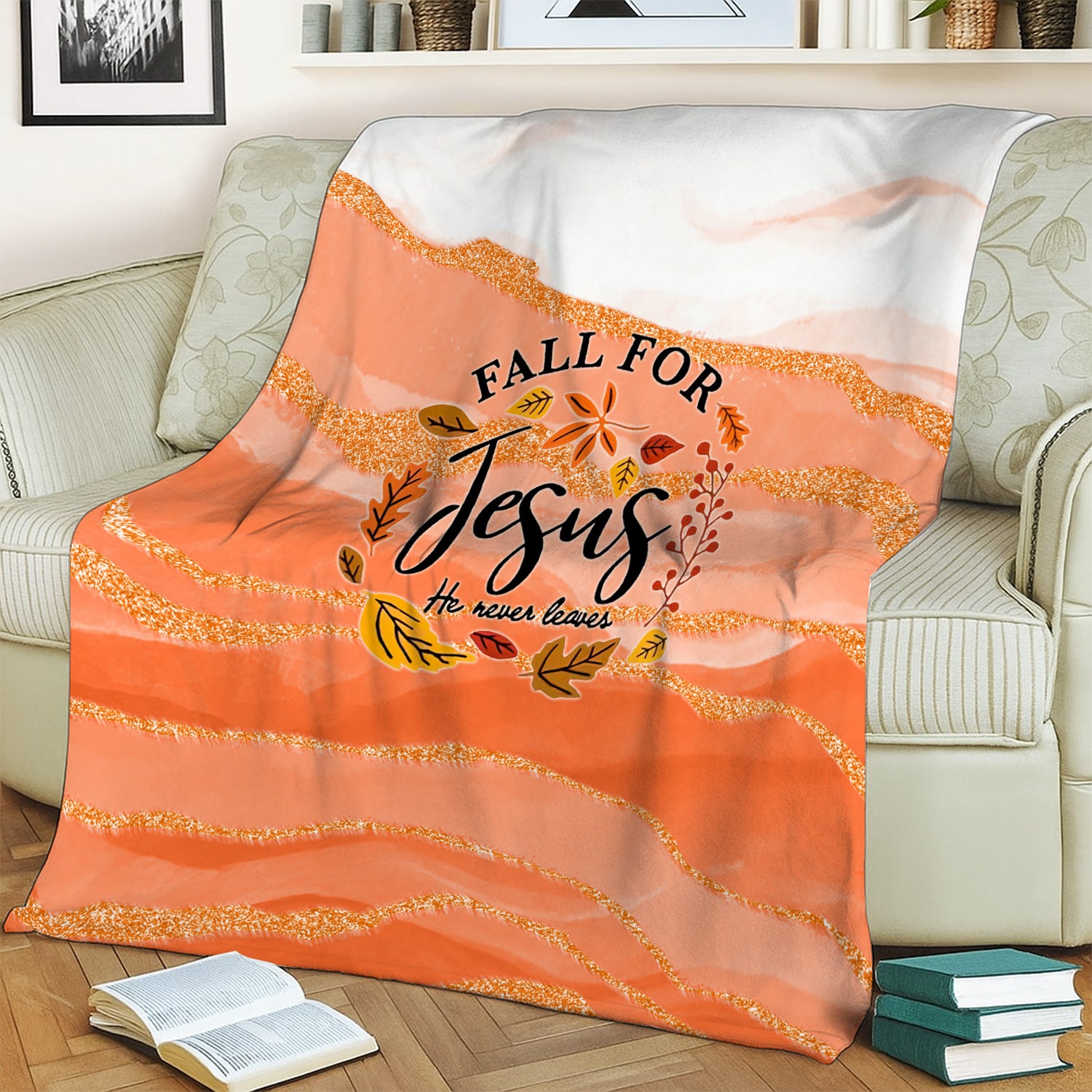 Christian Nurse Fall Blanket - Fall for Jesus He Never Leaves Throw - Gift for Women RN LPN CNA