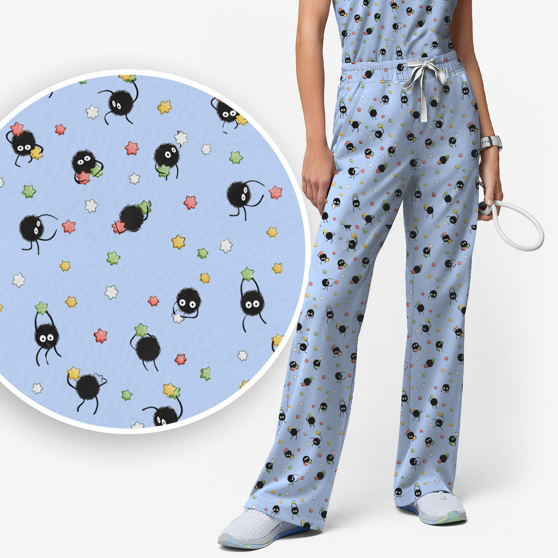 Funny Spider Pattern Pattern Pattern Scrub Set, Cartoon Spider Pattern Nursing Uniform For Women