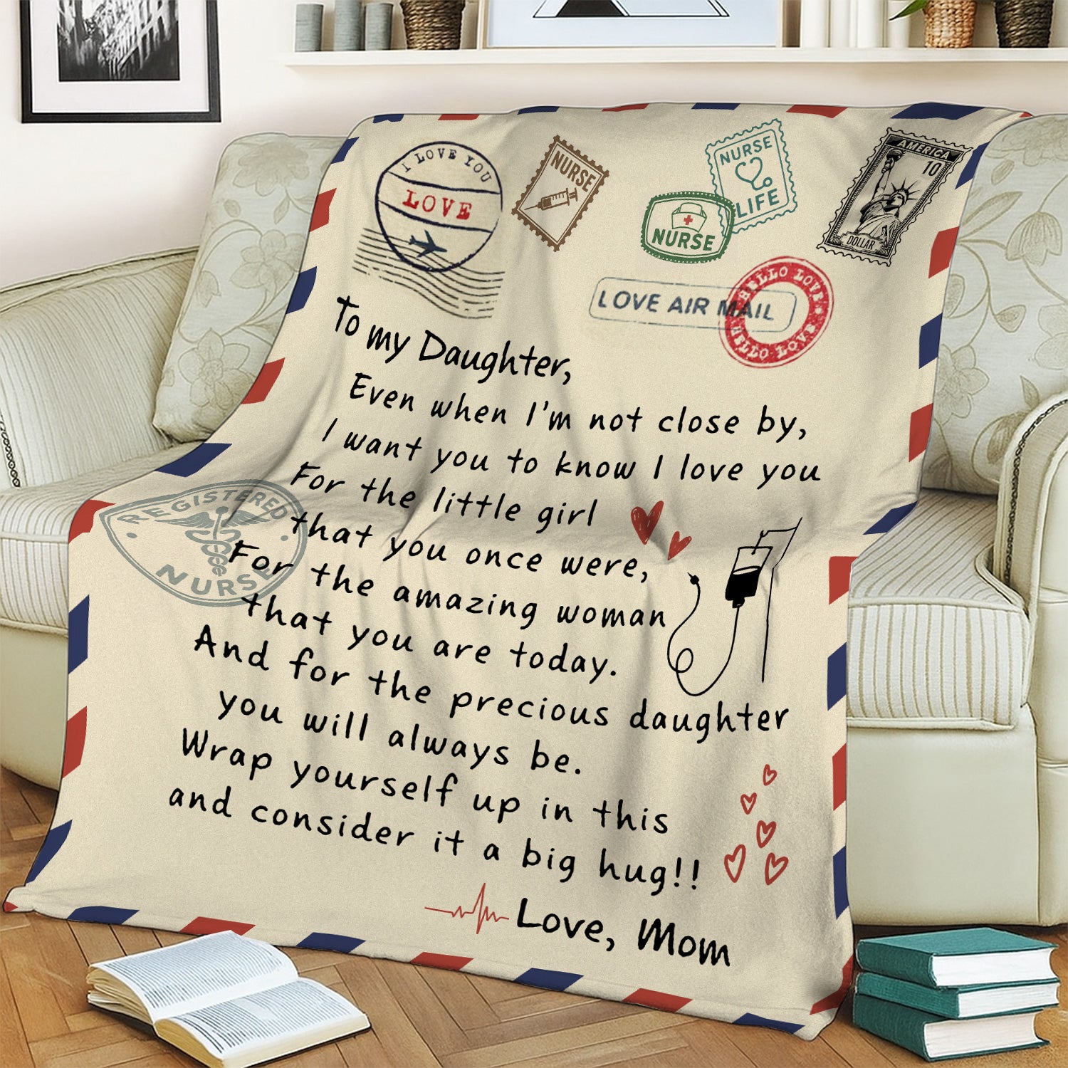 Personalized Nurse Letter Blanket for Daughter - Mom to Daughter Nurse Throw - Emotional Gift for RN CNA LPN Healthcare Workers