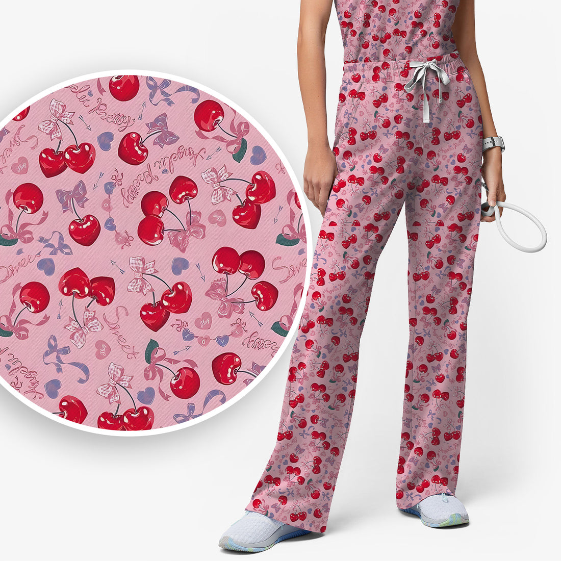 Cherry Blossom Scrub Set, Sweet Pink Nursing Uniform For Women