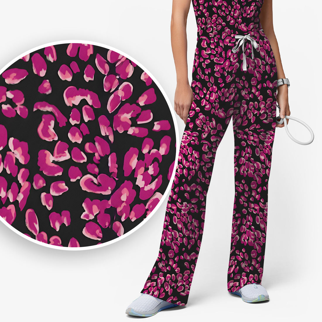 Falling Pink Rose Petals All Over Print Scrub Set, Breathable Med Uniform