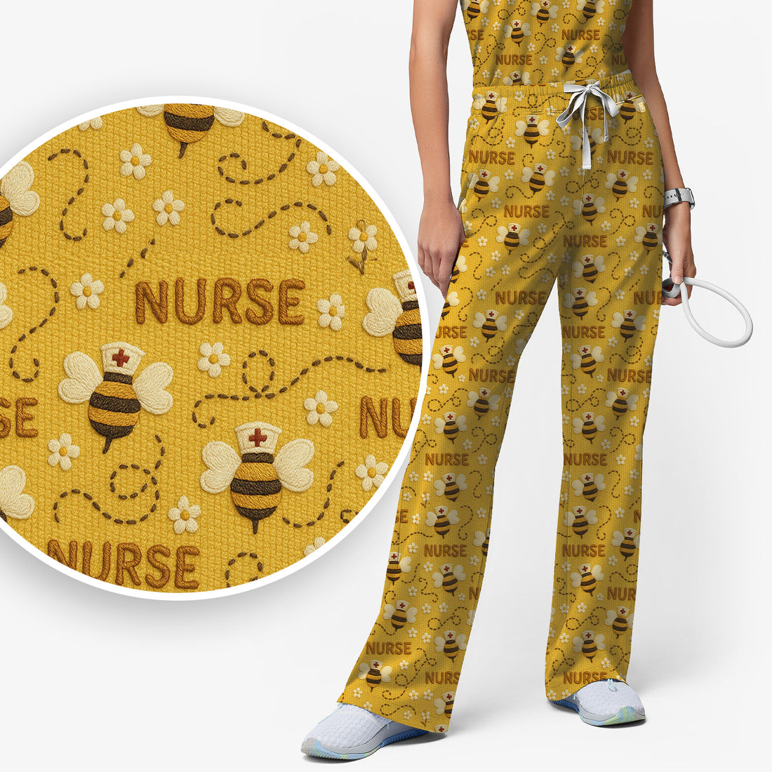 Honey Bee Nurse Scrub Set – Cute Bumblebee Medical Pattern – Cheerful Uniform for Nurses, Vets and Healthcare Workers