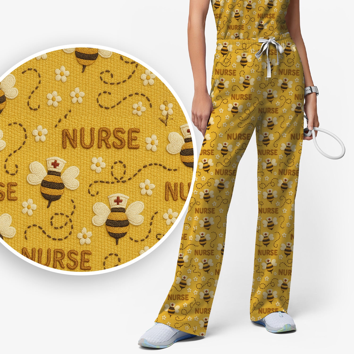 Honey Bee Nurse Scrub Set – Cute Bumblebee Medical Pattern – Cheerful Uniform for Nurses, Vets and Healthcare Workers