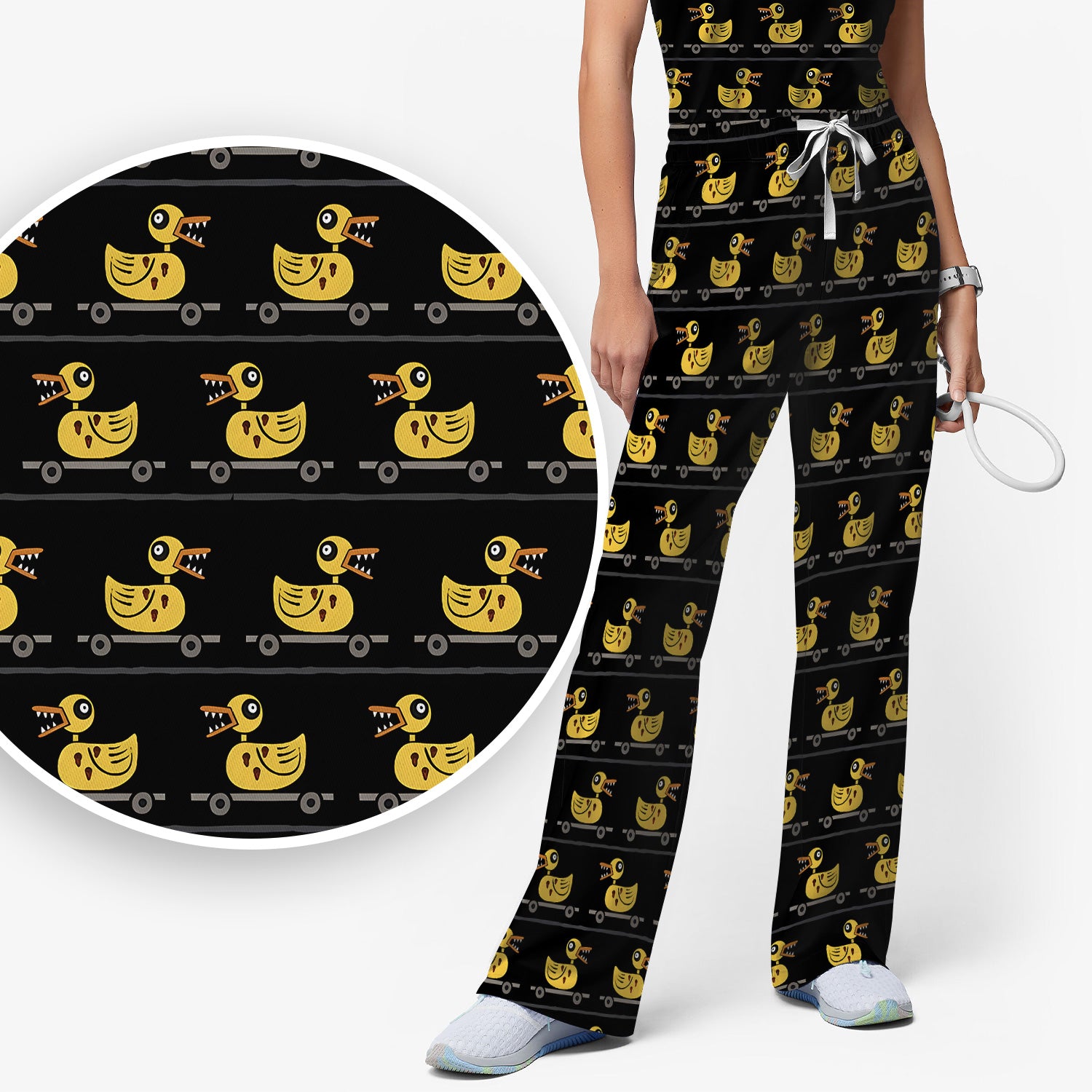 Spooky Rubber Duck Scrub Set, Cute Creepy Halloween Nursing Uniform