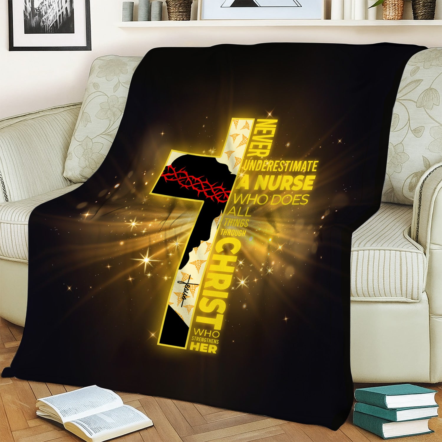 Christian Nurse Faith Blanket - Never Underestimate a Nurse Quote - Gift for Women RN LPN & Healthcare Workers