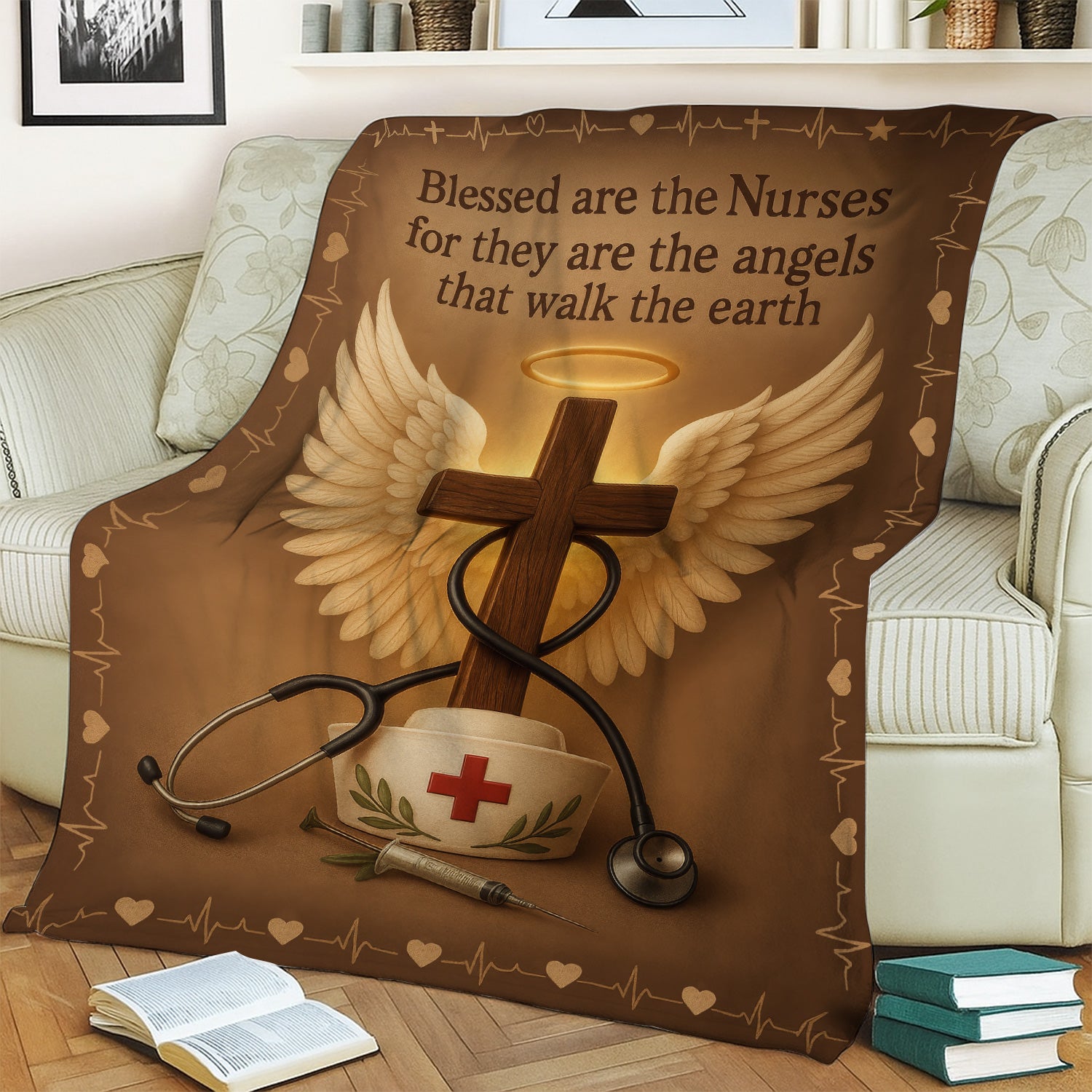 Christian Nurse Blanket Gift for Faithful RN - Blessed Are the Nurses Quote - Religious Throw for Christian Healthcare Workers