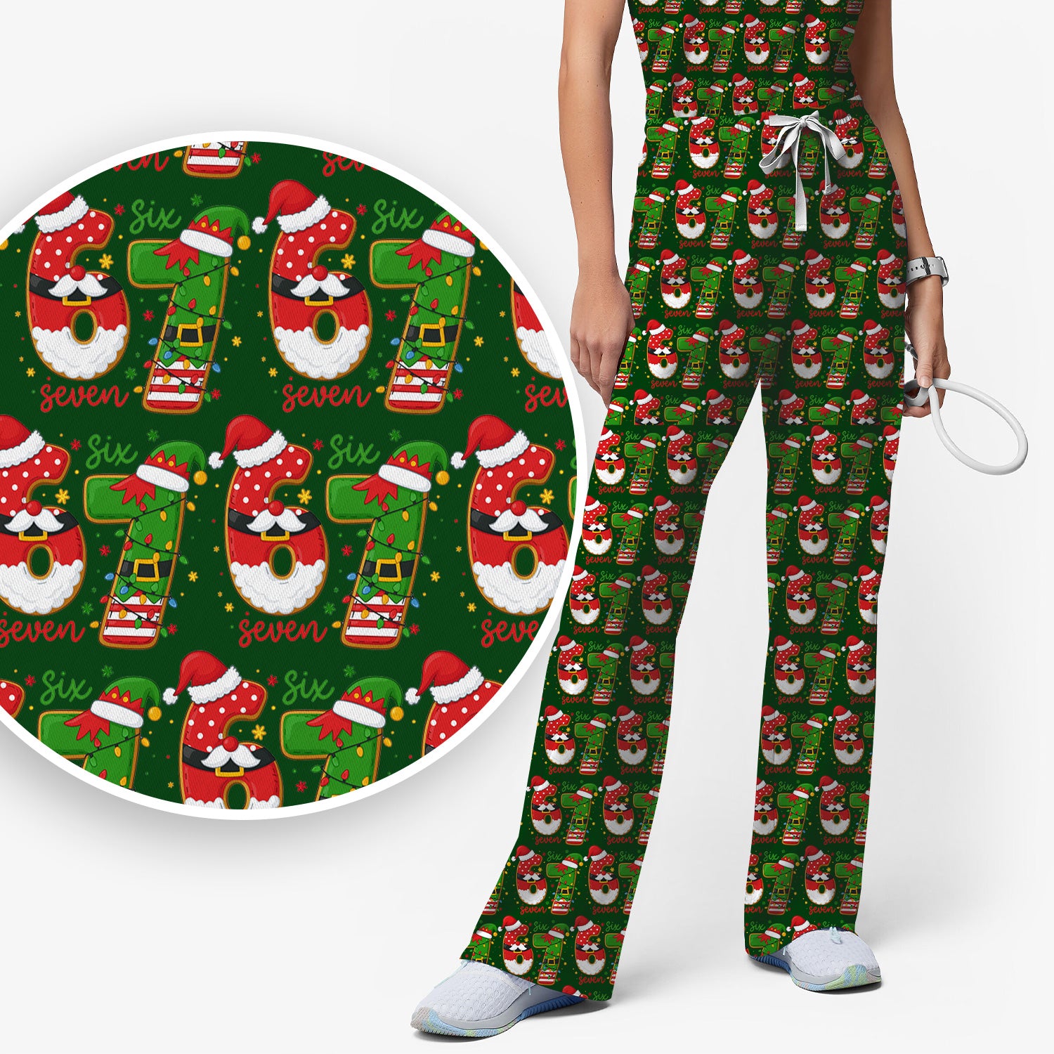 Christmas 67 Pattern Scrub Top, Festive Holiday Medical Uniform Shirt For Nursing