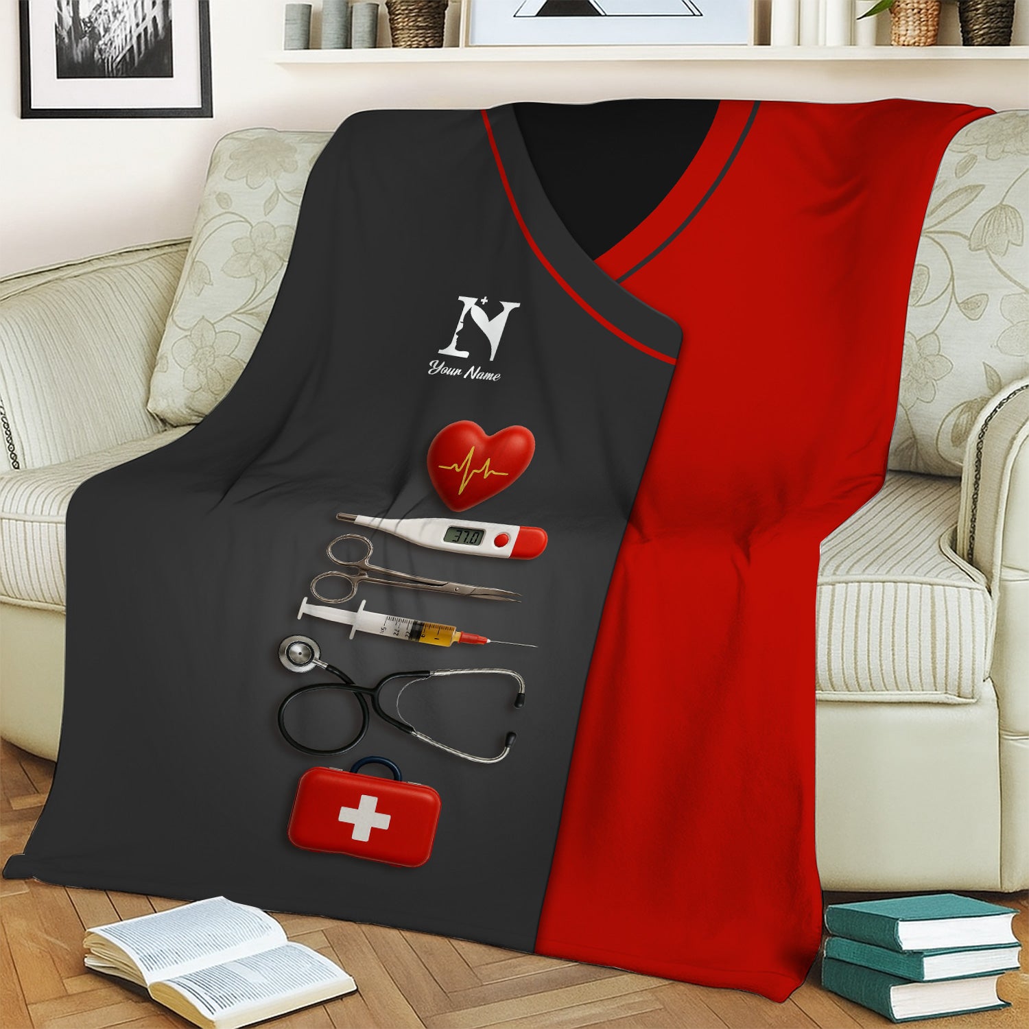 Personalized Nurse Blanket with Name - Custom Medical Design Throw - Gift for Women Nurses RN CNA