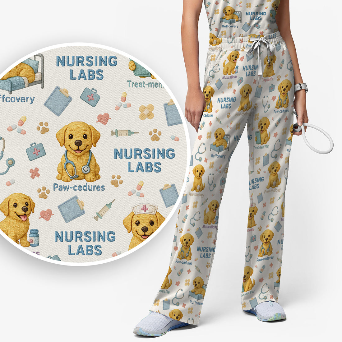 Labrador Nursing Scrub Set, Cute Dog Pattern Nurse Uniform,  Comfortable Scrubs For Nurses