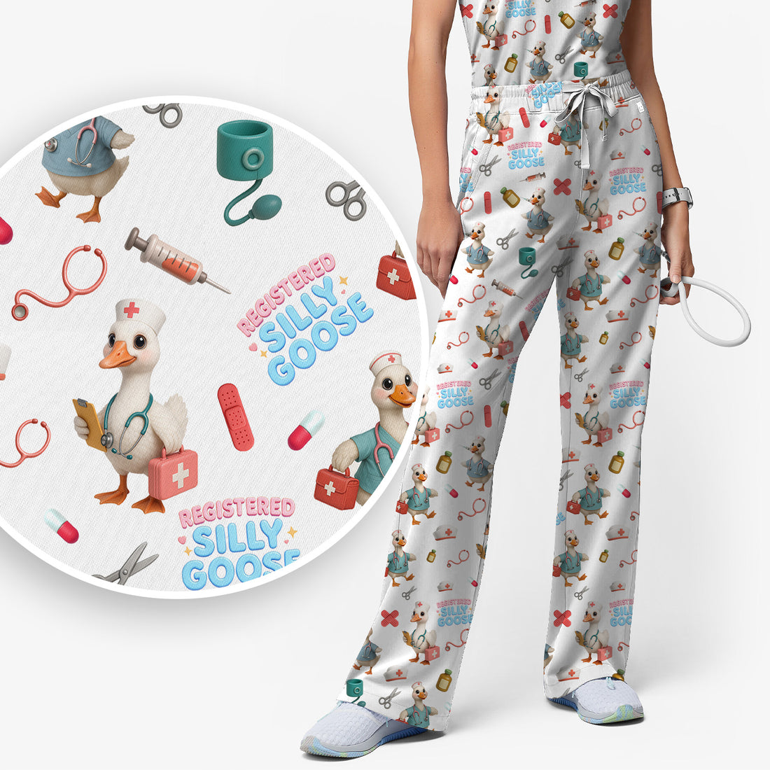 Funny Goose Nurse Scrubs for Women, Registered Silly Goose Set, Cute Medical Uniform for RN CNA LPN