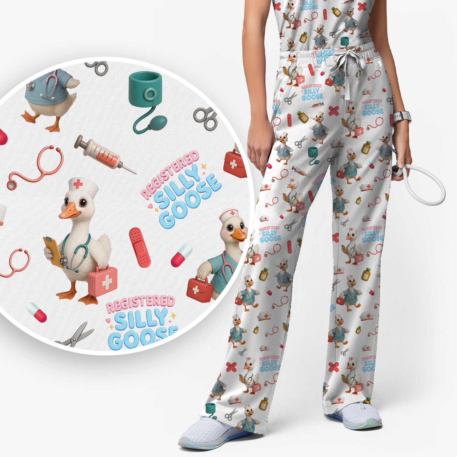 Funny Goose Nurse Scrubs for Women, Registered Silly Goose Set, Cute Medical Uniform for RN CNA LPN