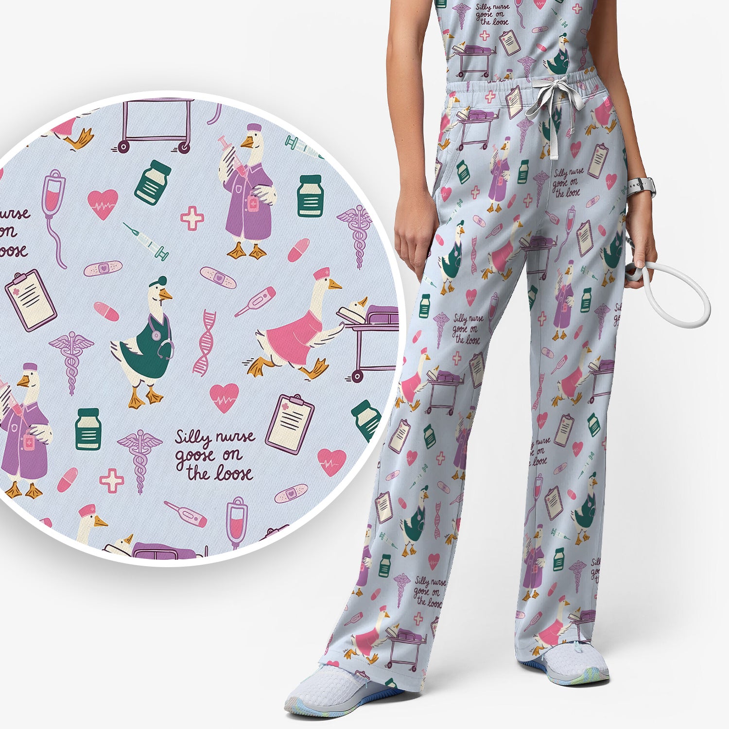 Goose Medical Humor Tools Pattern Scrub Set, Scrub Pants and V Neck Top