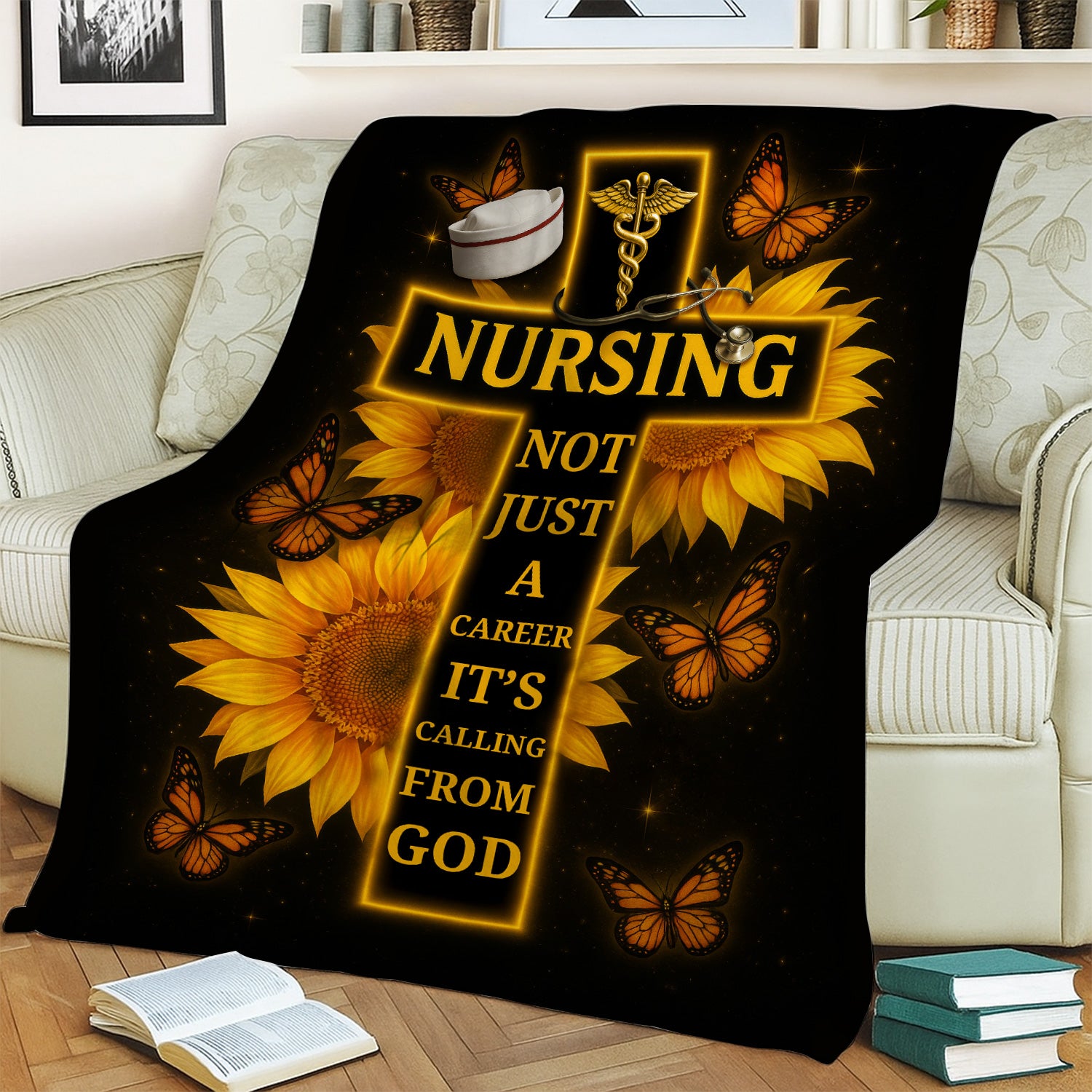 Personalized Nurse Floral Blanket - Faith-Based Throw Blanket for RN CNA LPN - Nursing Is a Calling from God Gift