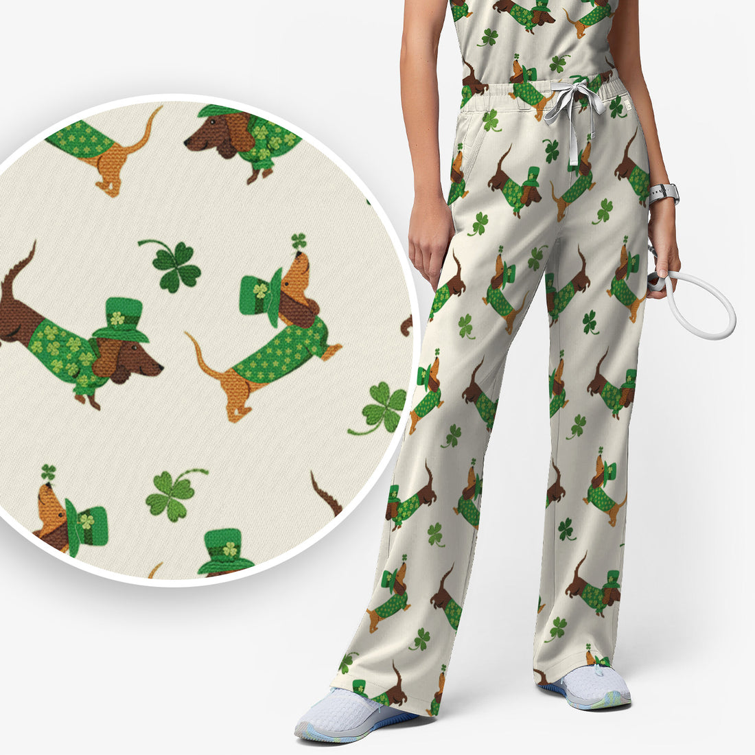 St. Patrick’s Day Dachshund Scrub Set, Funny Wiener Dog Nurse Shirt, Breathable Fabrics Nursing Uniform