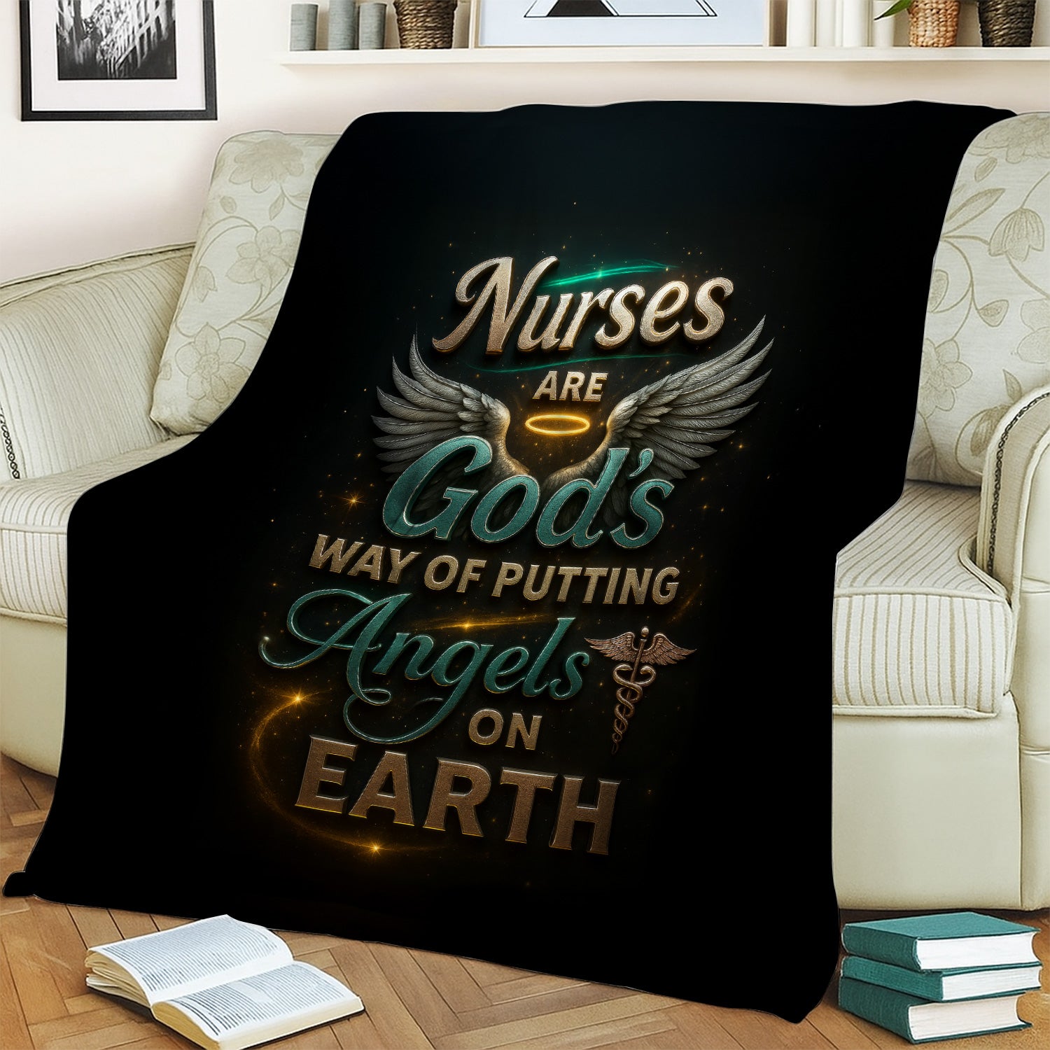 Personalized Religious Nurse Throw Blanket - Angels on Earth Quote - Inspirational Gift for RN, CNA, LPN