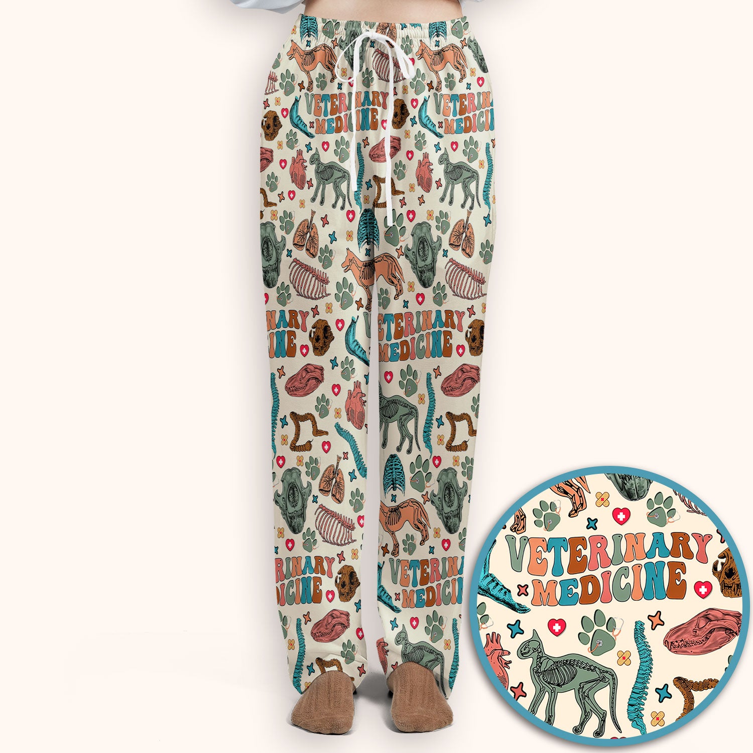 Veterinary Medicine Scrub Set - Cute Animal Anatomy Scrubs Pants and V Neck Top - Fun Vet Tech Nurse Uniform for Women