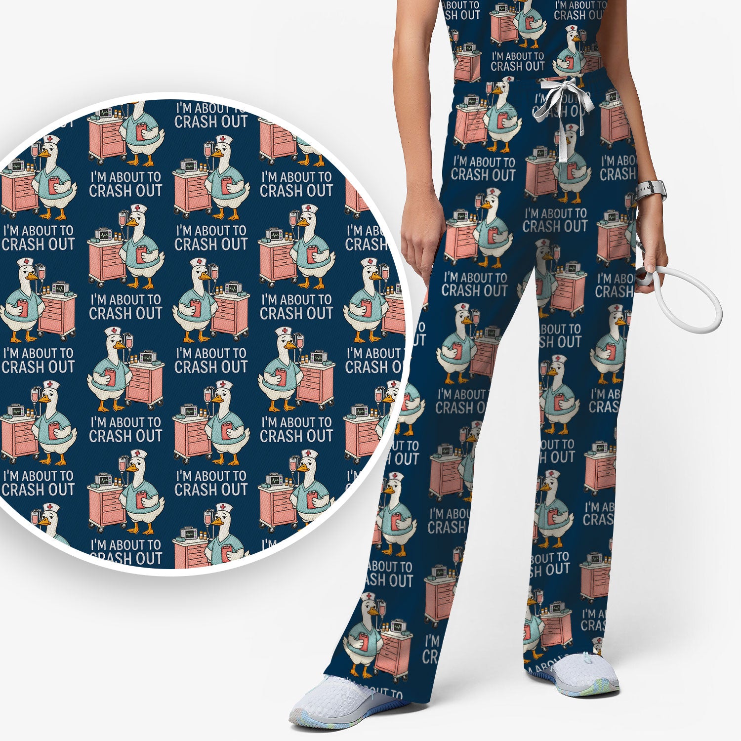 Funny Nurse Goose Crash Out Pattern Scrub Set, Nurse Uniform Scrubs Set