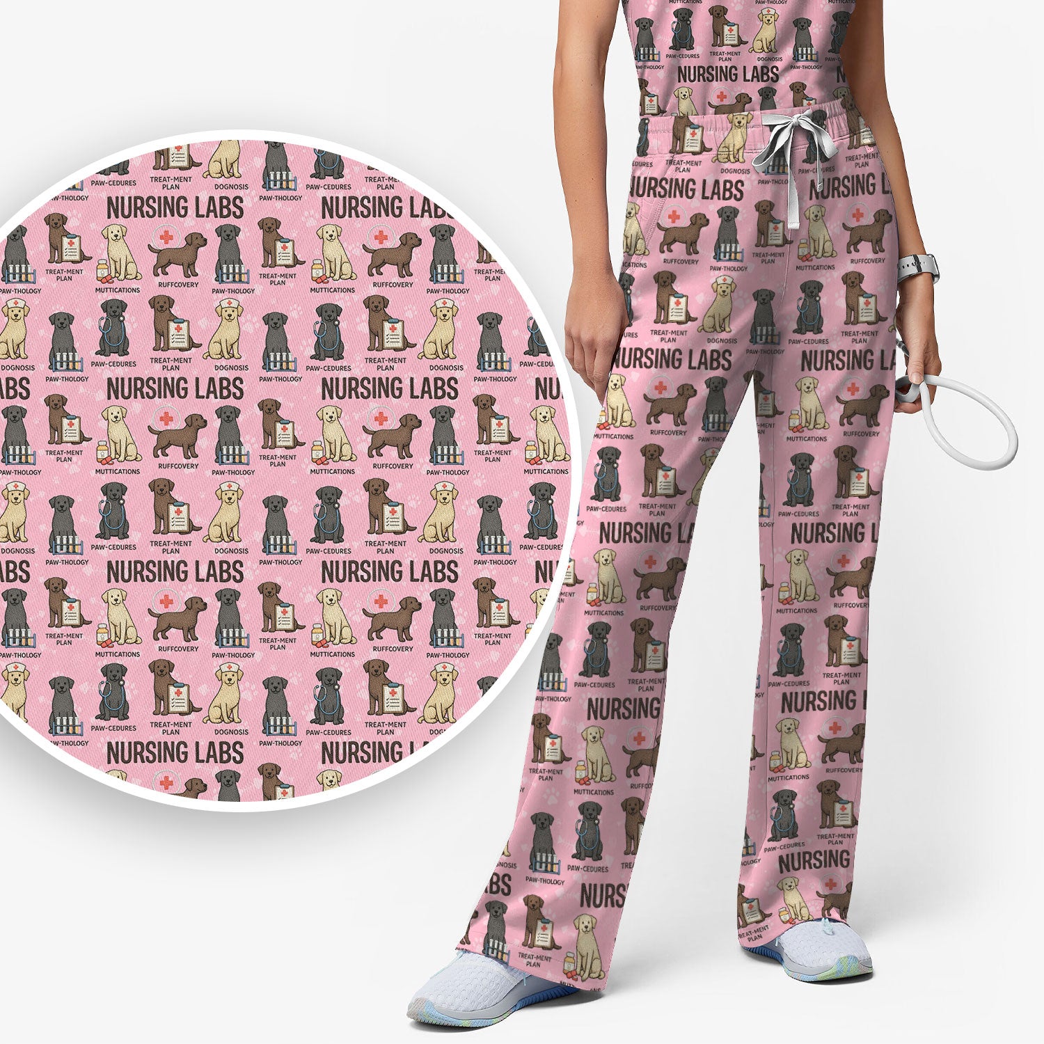 Playful Nursing Labs Dog Pattern Scrub Set, Nurse Uniform Scrubs Set