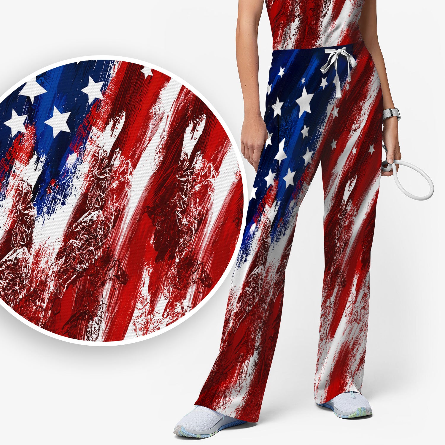 Patriotic American Flag Nurse Scrub Top for RN, CNA, Healthcare Workers, USA Medical Uniform Scrub Set, Scrub Pants and V Neck Top
