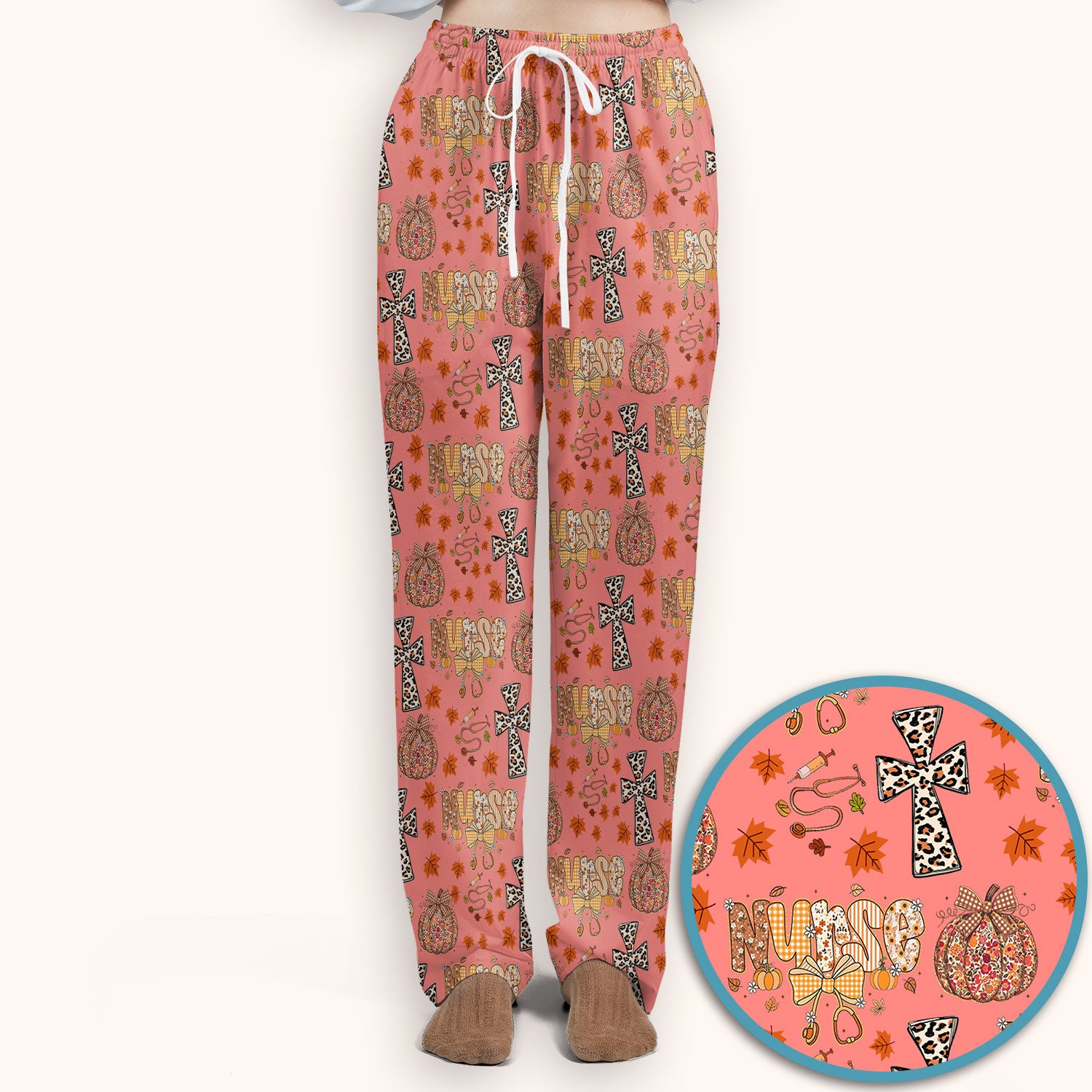 I Will Praise Him In Every Season - Boho Pumpkin Leopard Cross Fall Scrub Sets for Nurse - Thanksgiving Med Uniform for Women
