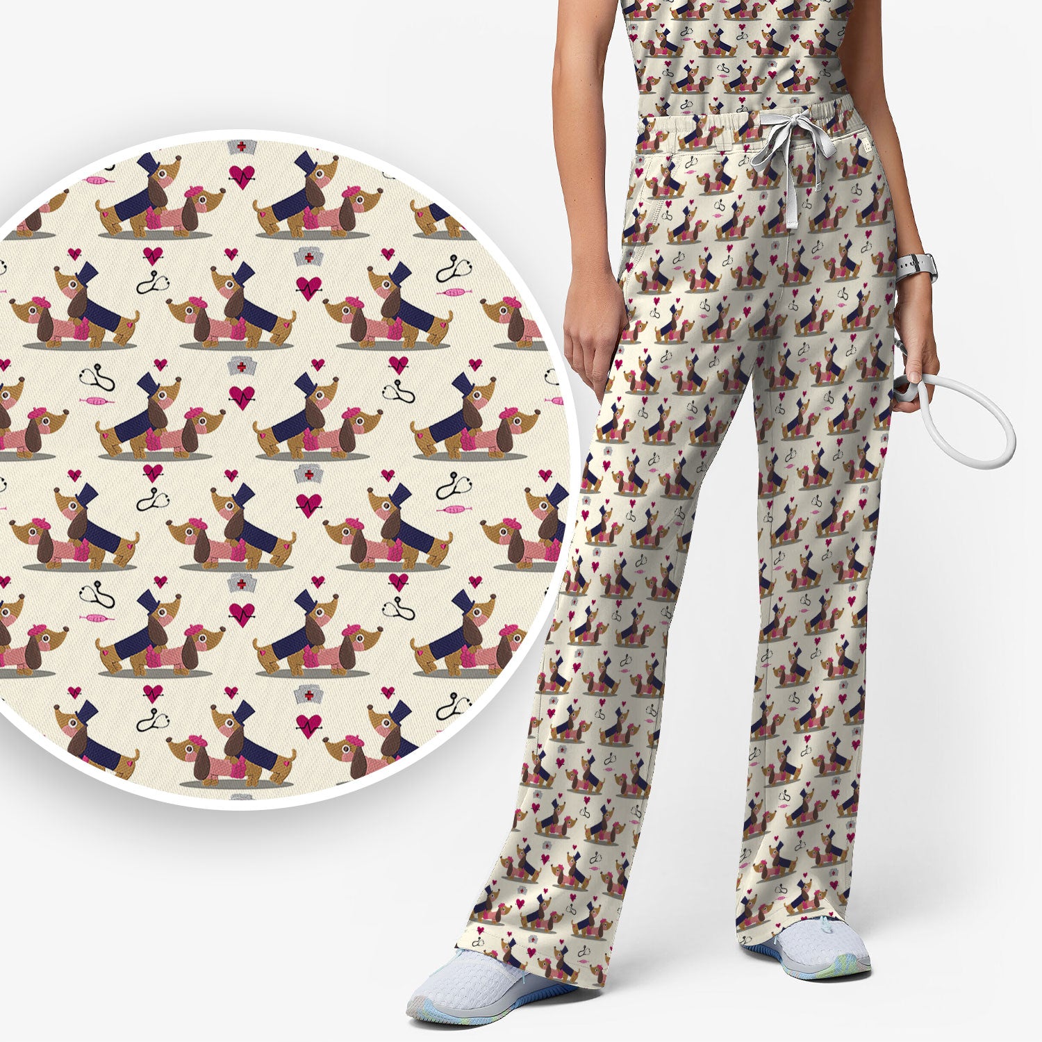 Valentine Dachshund Couple Scrub Set - Funny Nursing Gift for Women