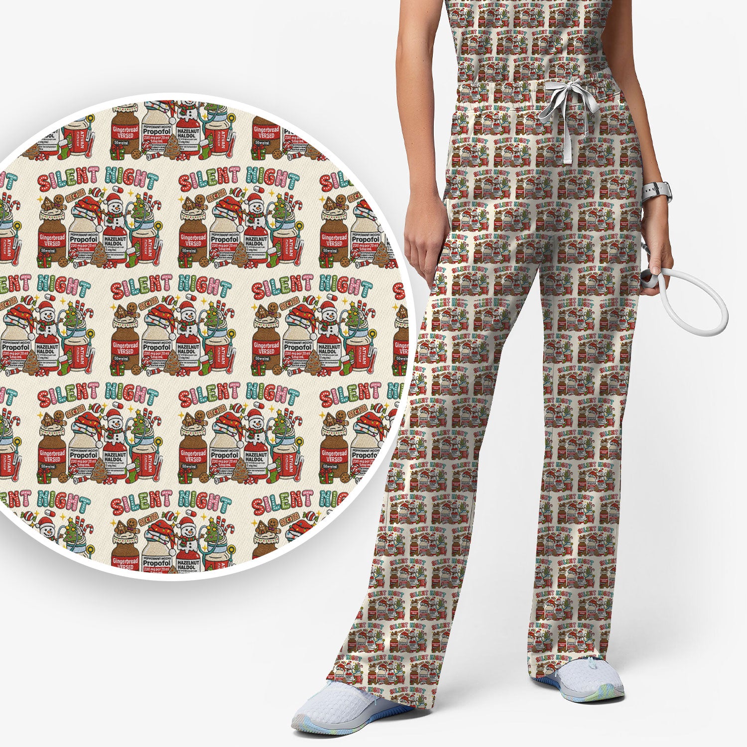 Silent Night Nurse Scrub Set, Funny Christmas Medical Scrub Shirt, Holiday Nursing Uniform