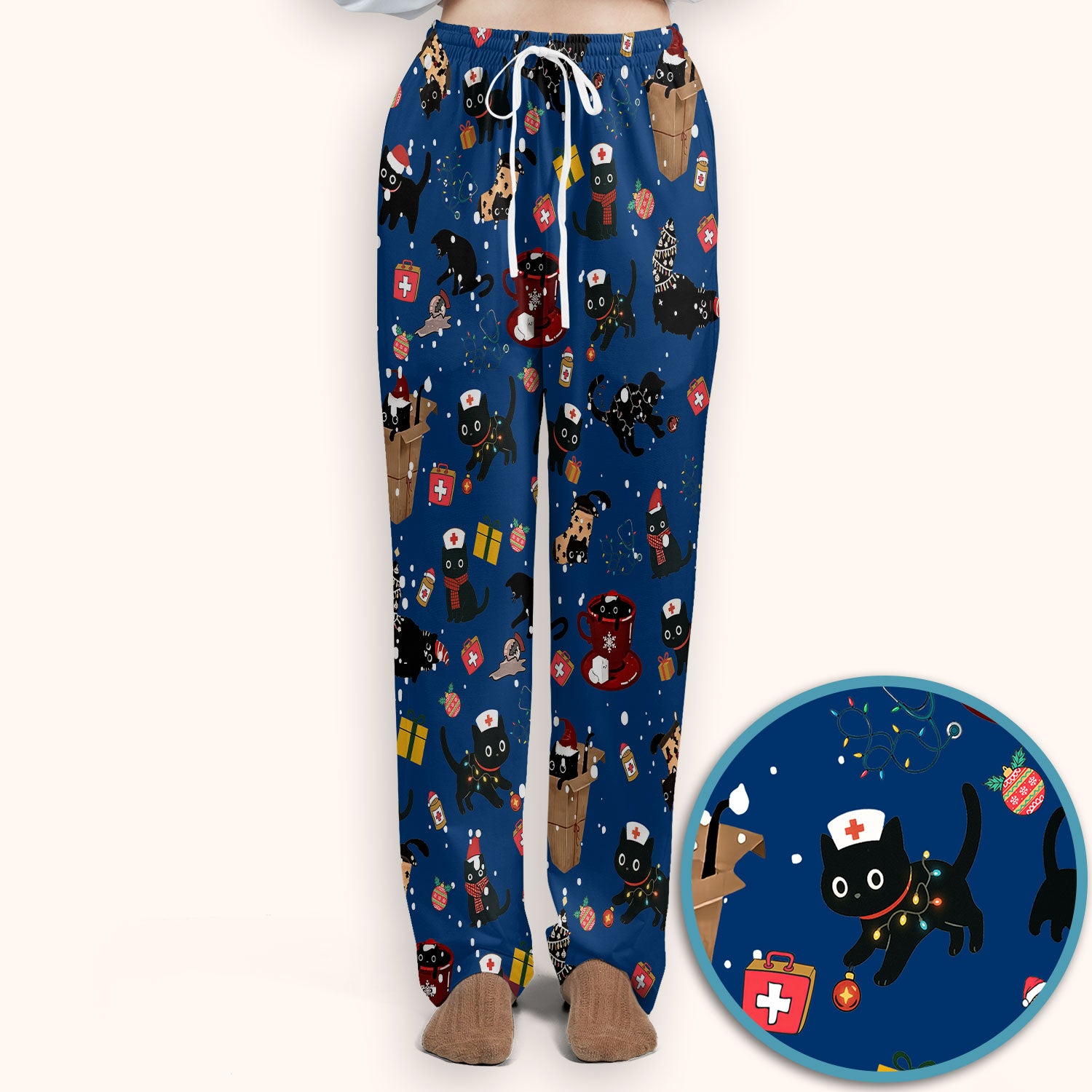 Christmas Cat Scrub Set for Nurse - Funny Black Cats Scrubs Pants and V Neck Top - Cute Holiday Medical Uniform for Women