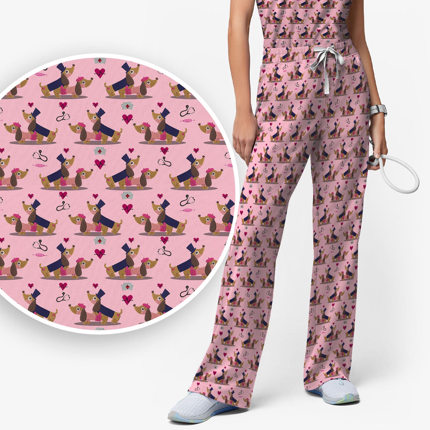 Valentine Dachshund Nurse Scrub Set - Funny Couple Gift for Women