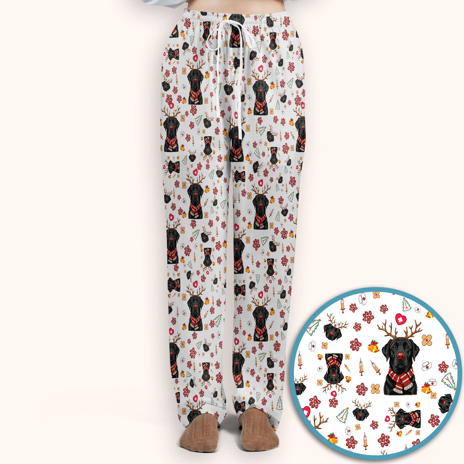Funny Black Lab Reindeer Scrub Set - Christmas Dog Nurse Pants and V Neck Top - Cute Holiday Medical Uniform