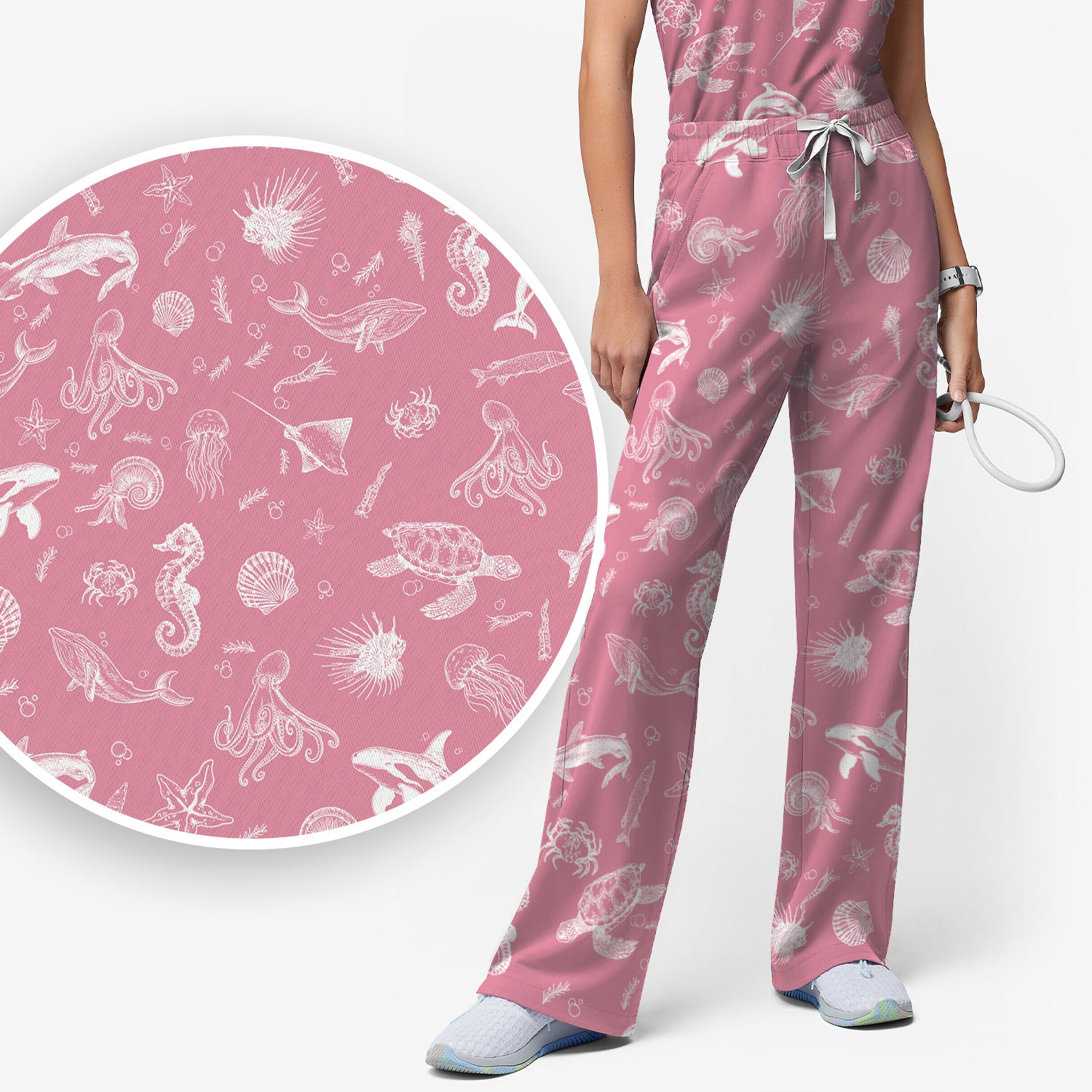 Marine Sea Life Pattern Scrub Set, Women's Scrub Sets