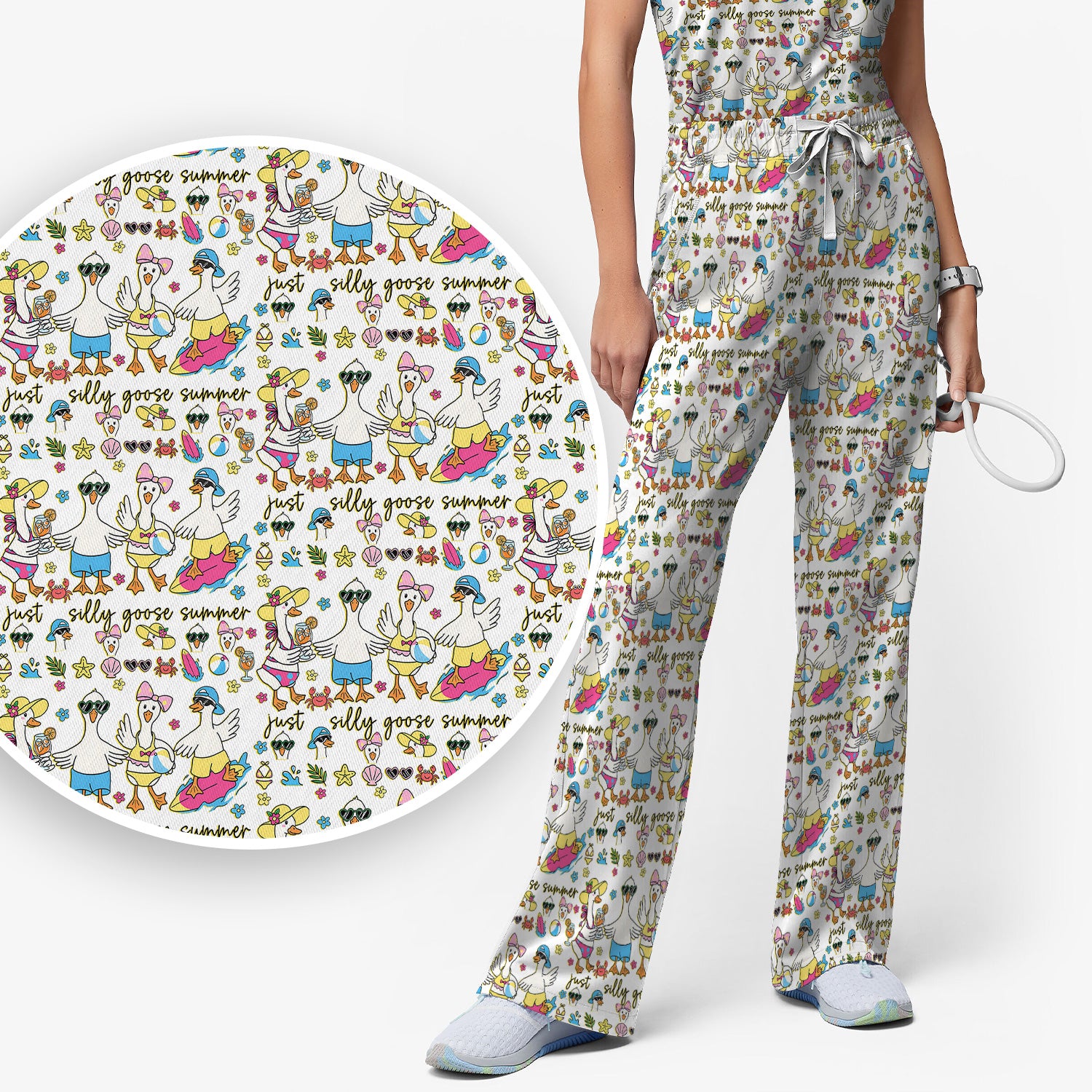 Silly Goose Summer Pattern Scrub Top, Breathable Fabrics Nursing Uniform