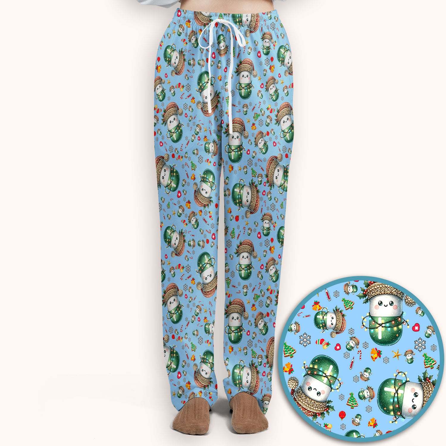 Pharmacy Tech Christmas Scrub Set – Cute Green Snowman Print Nurse Outfit – Funny Holiday Medical Uniform for Pharmacists