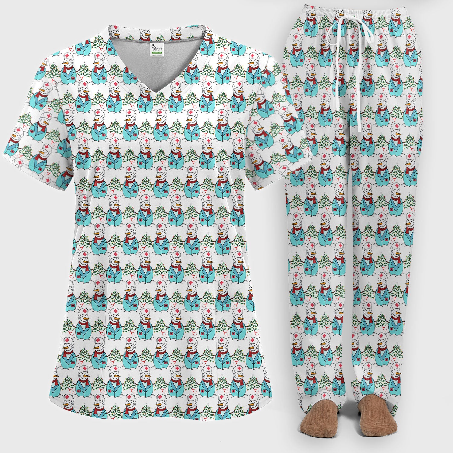 Snowman Nurse Scrub Pants - Xmas Med Uniform for Women - Comfortable Nursing Scrub Sets - Snowman Ugly Sweater Gift