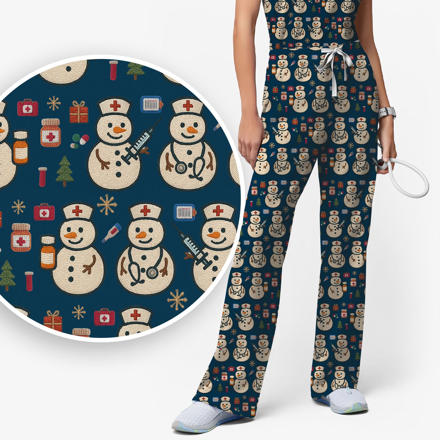 Snowman Nurse Christmas Scrub Set – Festive Medical Pattern Shirt – Cute Holiday Uniform For Nursing