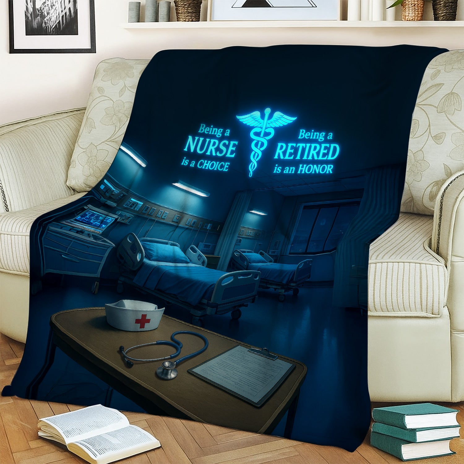 Personalized Nurse Retirement Throw Blanket - Hospital Room Glow Design with Heartfelt Message - Gift for RN LPN CNA Medical Staff