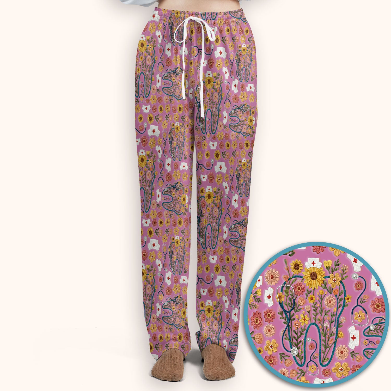 Boho Floral Tooth Scrub Set - Aesthetic Dental Scrubs Pants and V Neck - Cute Flower Tooth Medical Uniform - Hygienist Christmas Gift
