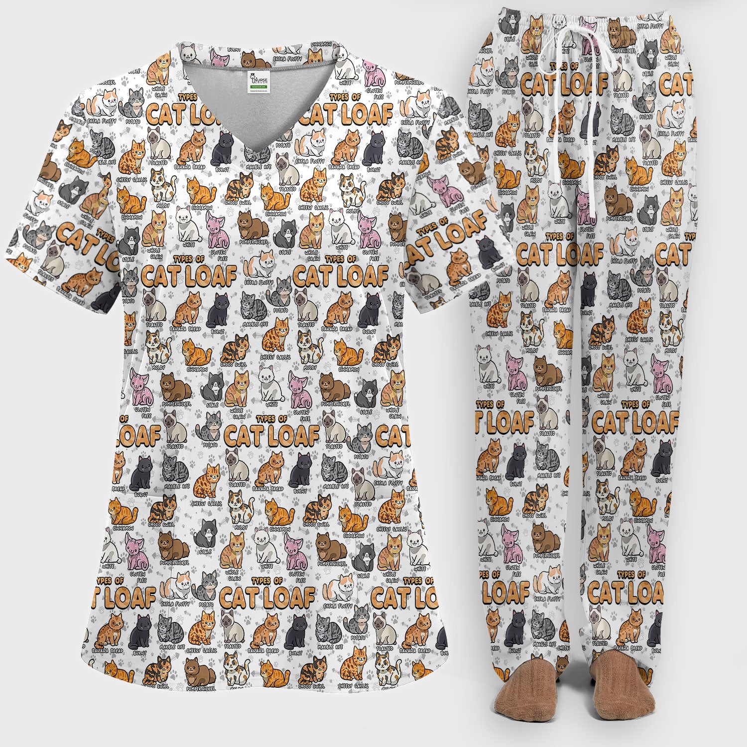 Funny Cat Loaf Nurse Scrub Set for Women - Cute Cat Medical Uniform Top and Pants - Pet Lover Gift - Comfortable Nursing Outfit