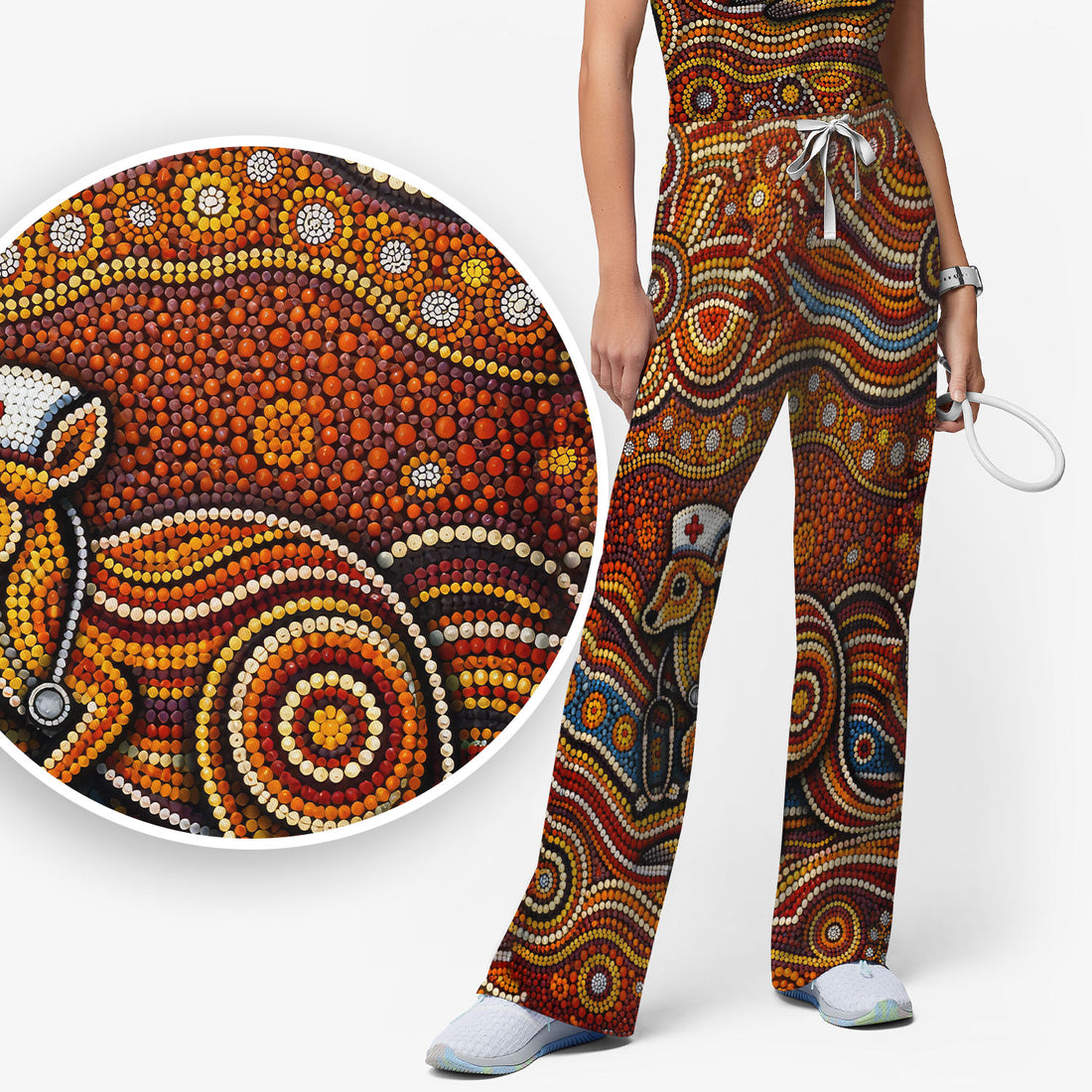 Australian Aboriginal Nurse Scrub Set, Kangaroo Dot Art Medical Nurses Shirt, Breathable Fabrics Nursing Uniform