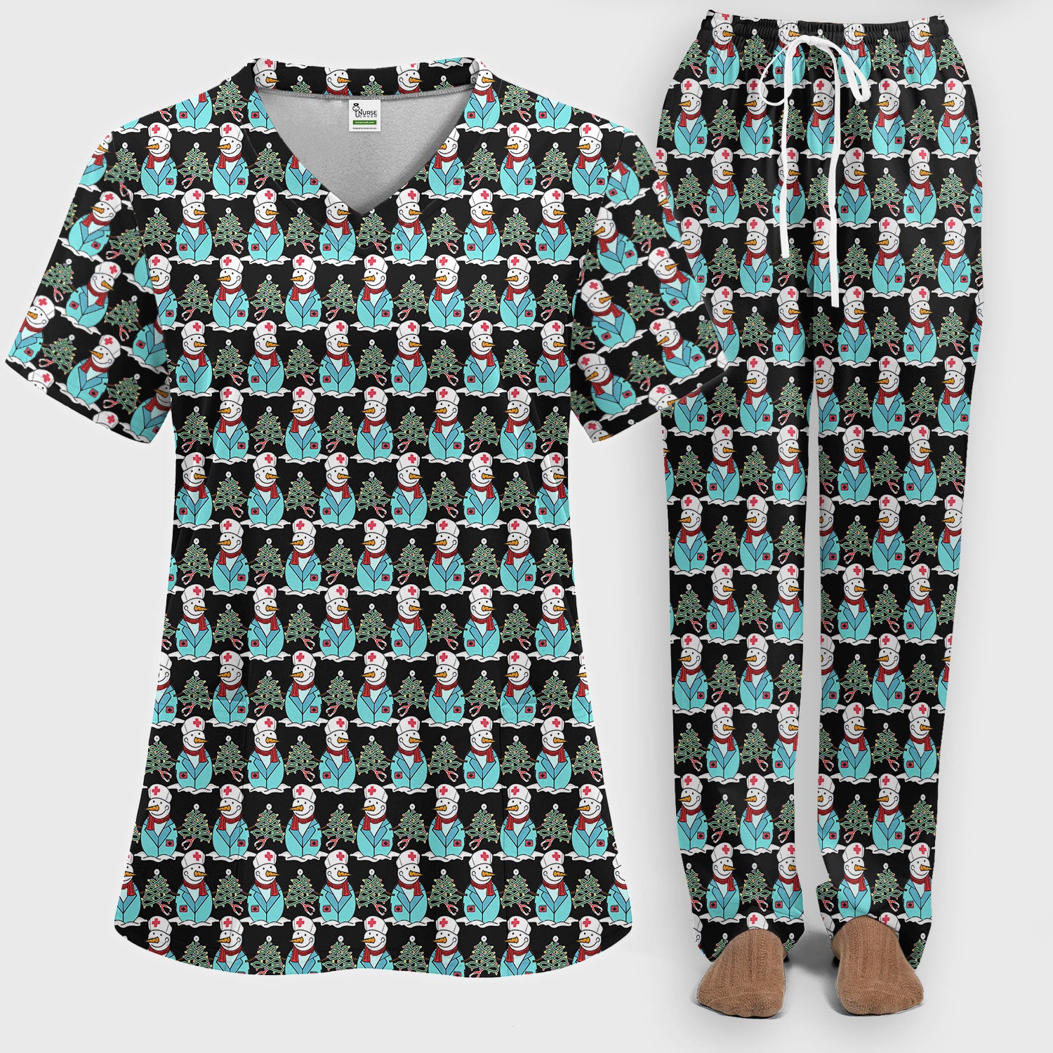 Snowman Nurse Scrub Pants - Xmas Med Uniform for Women - Comfortable Nursing Scrub Sets - Snowman Ugly Sweater Gift